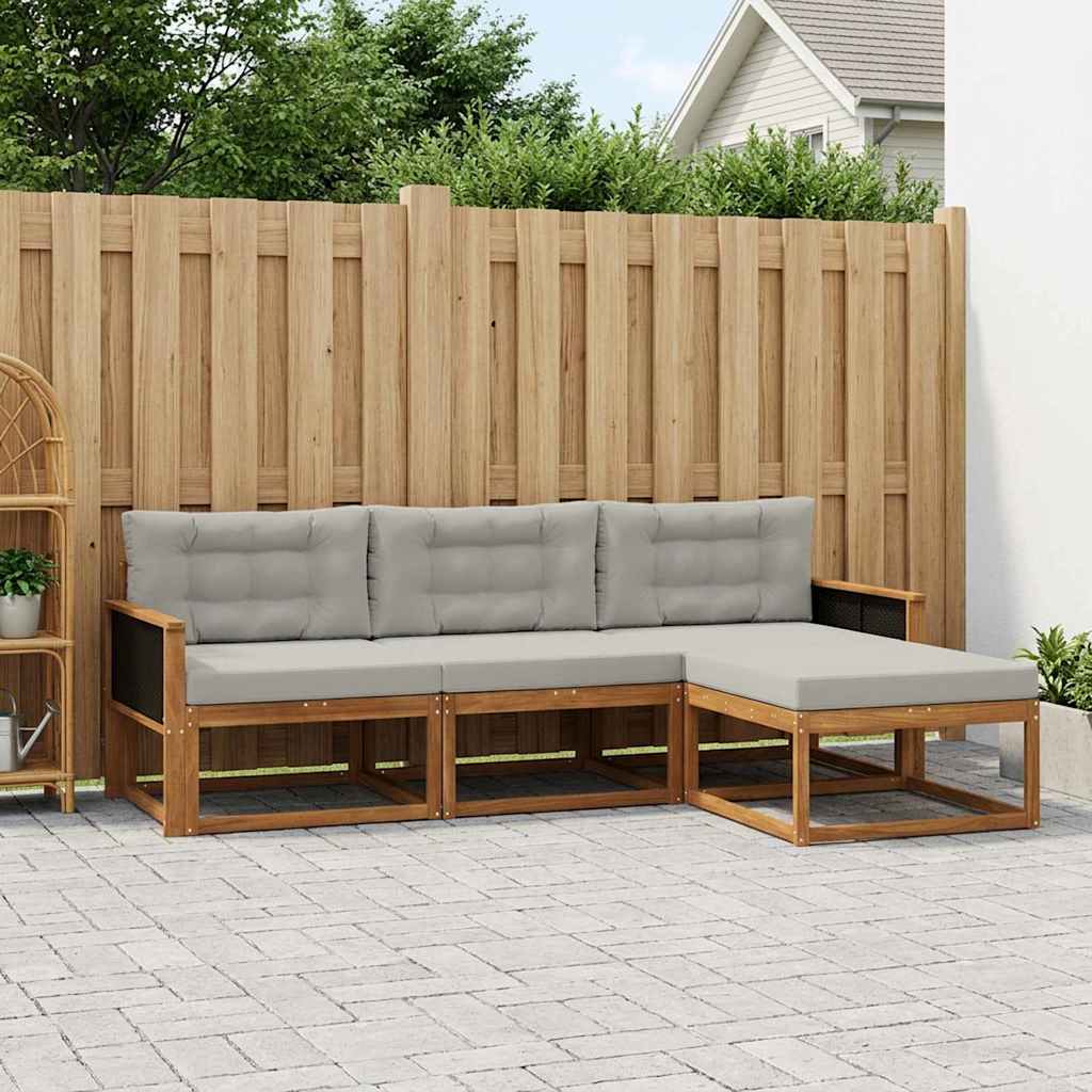 Set vanjskih sofa s jastukom 4 pcs Prirodna i Svjetlosiva
