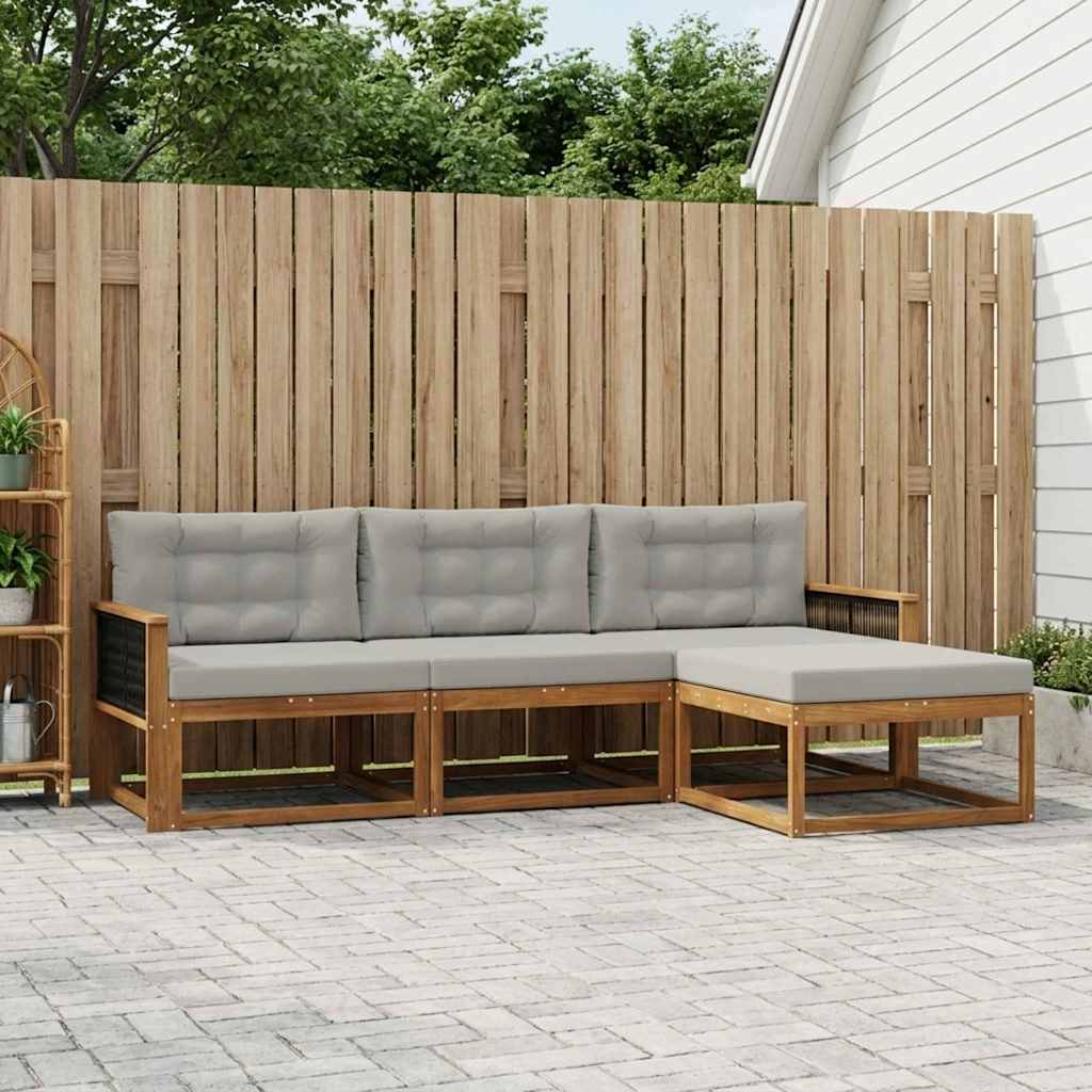Set vanjskih sofa s jastukom 4 pcs Prirodna i Svjetlosiva