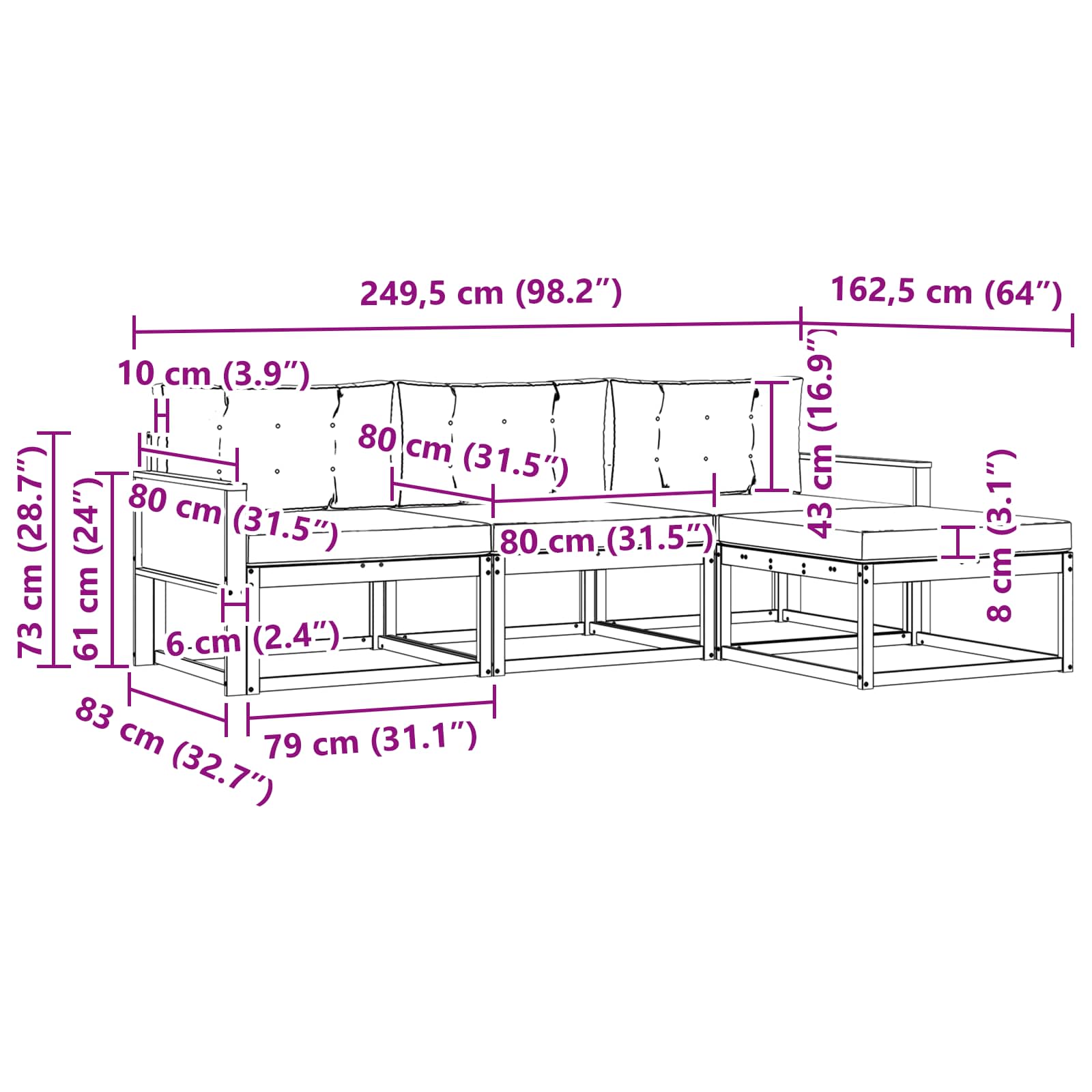 Set vanjskih sofa s jastukom 4 pcs Prirodna i Svjetlosiva