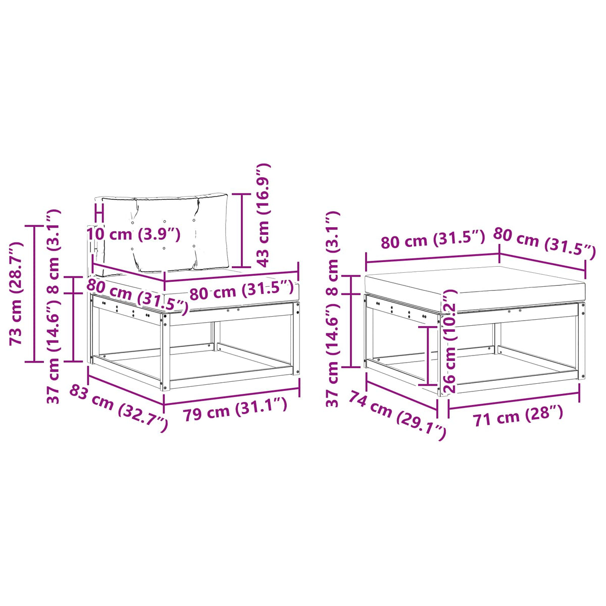 Set vanjskih sofa 4 kom. Prirodna i bež