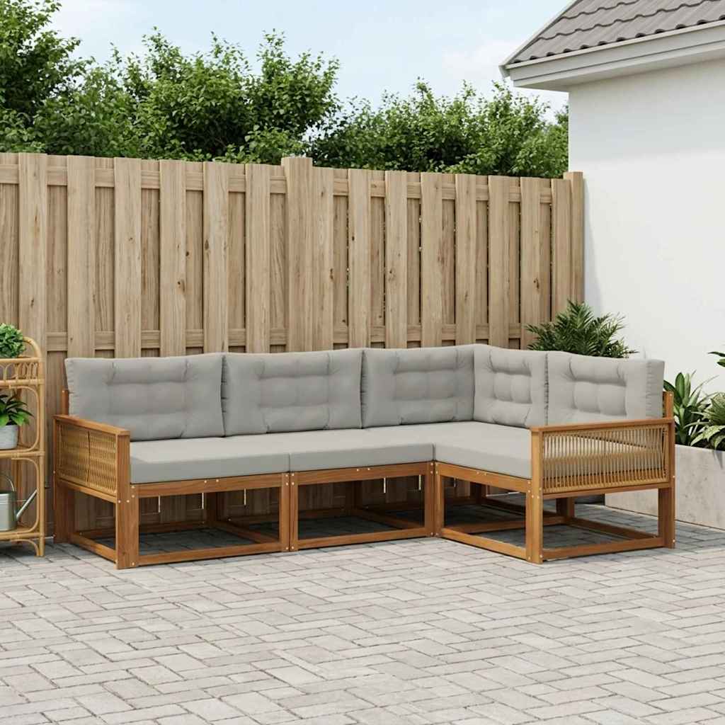 Set vanjskih sofa s jastukom 4 pcs Prirodna i Svjetlosiva