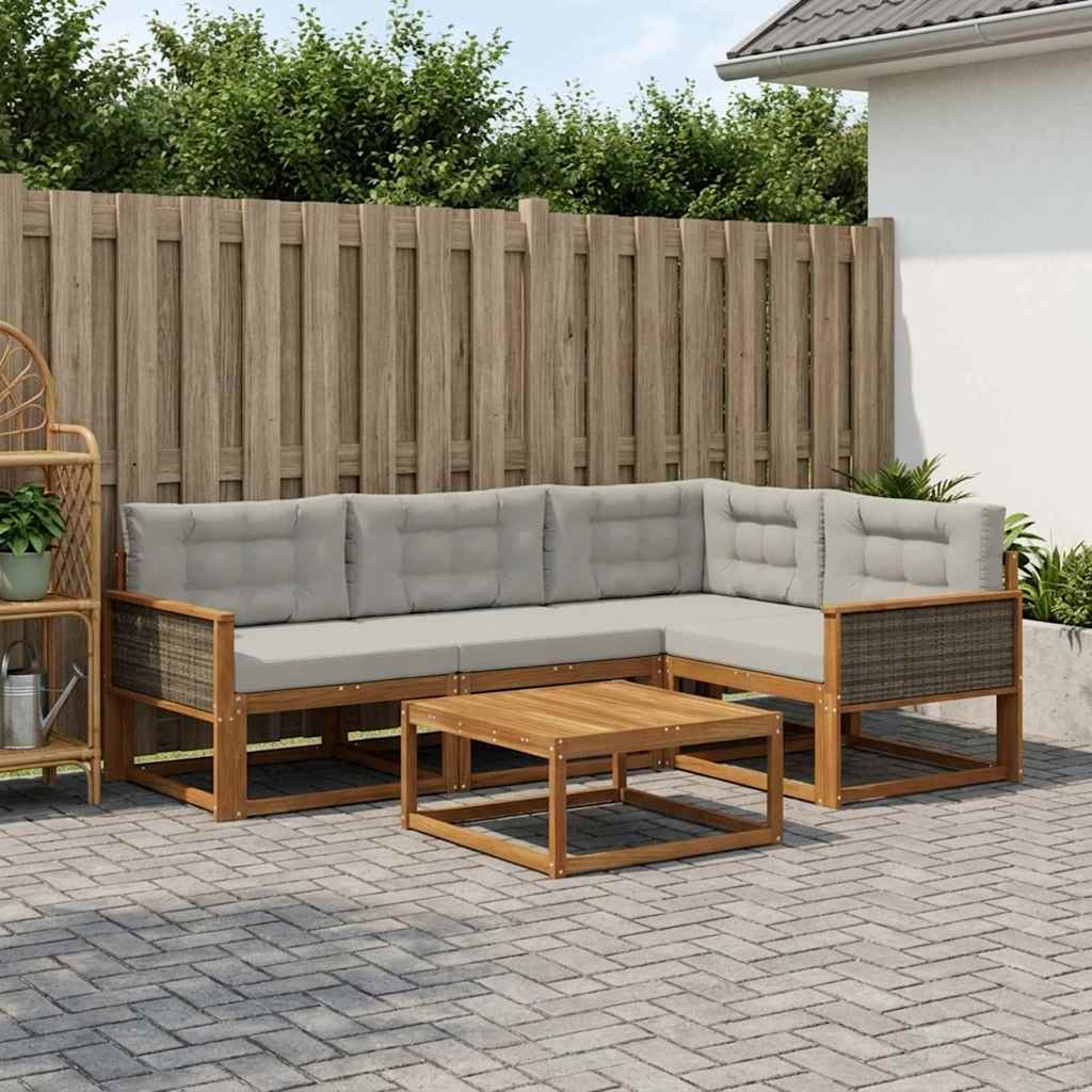 Set vanjskih sofa s jastukom 5 pcs Prirodna i Svjetlosiva
