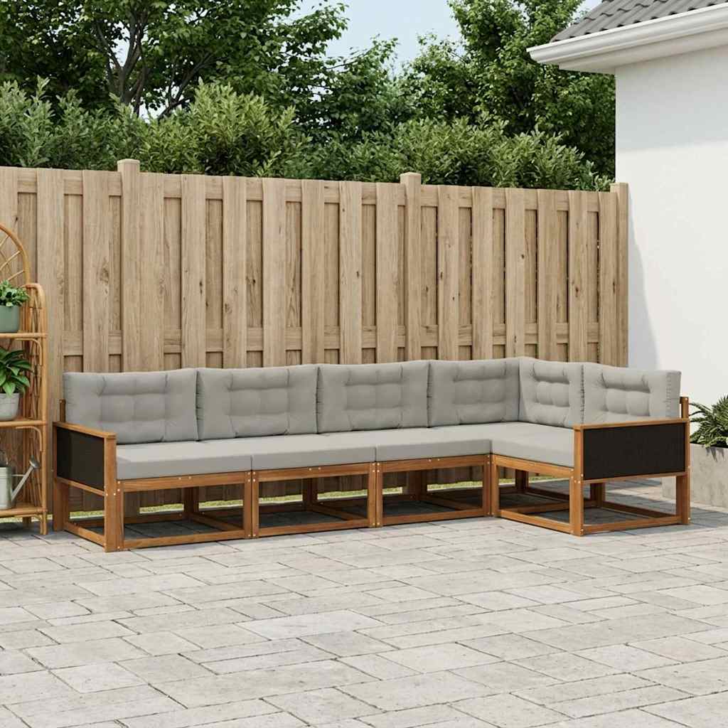 Set vanjskih sofa s jastukom 5 pcs Prirodna i Svjetlosiva