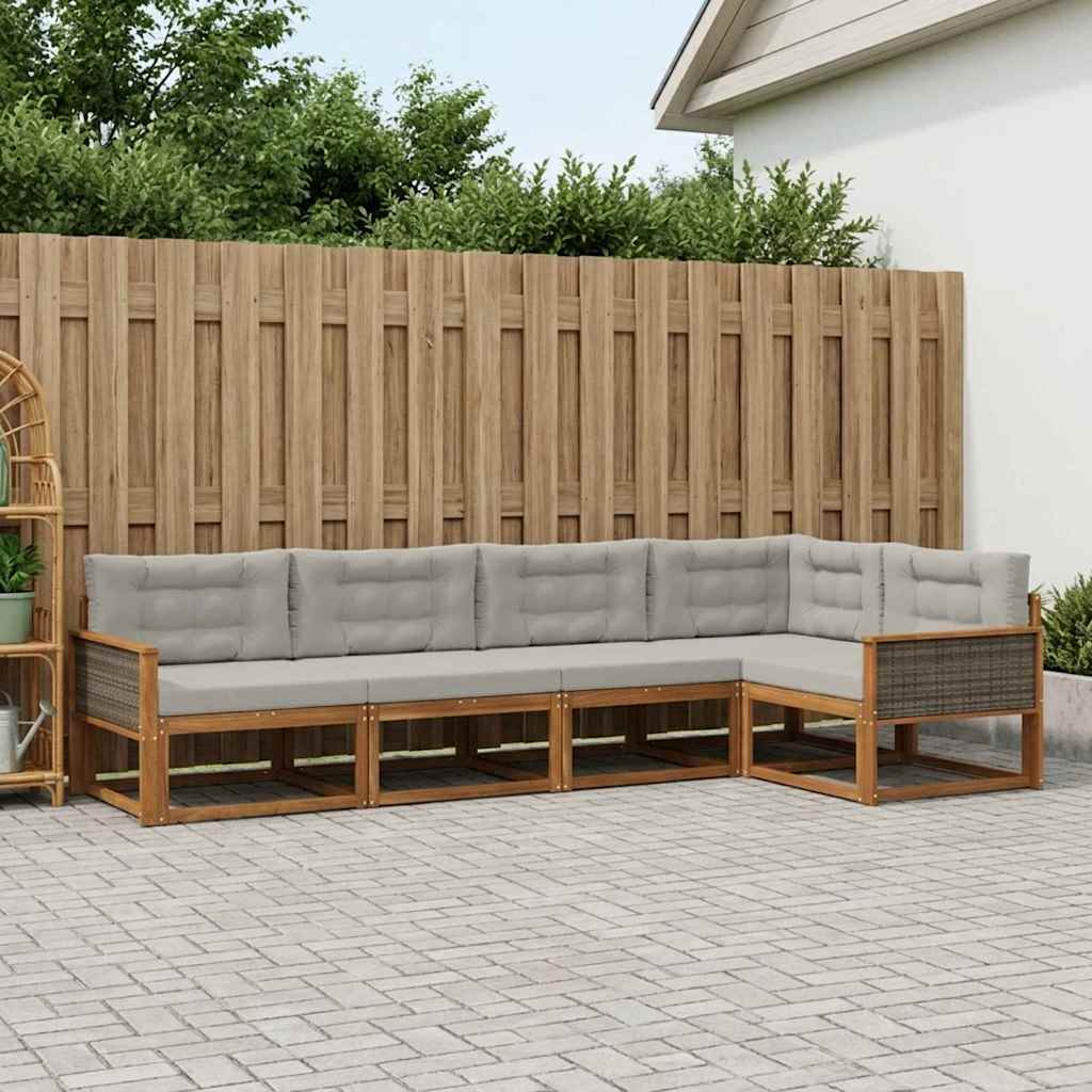 Set vanjskih sofa s jastukom 5 pcs Prirodna i Svjetlosiva