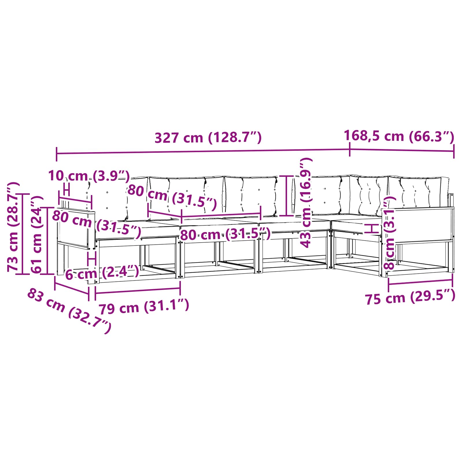 Set vanjskih sofa s jastukom 5 pcs Prirodna i Svjetlosiva