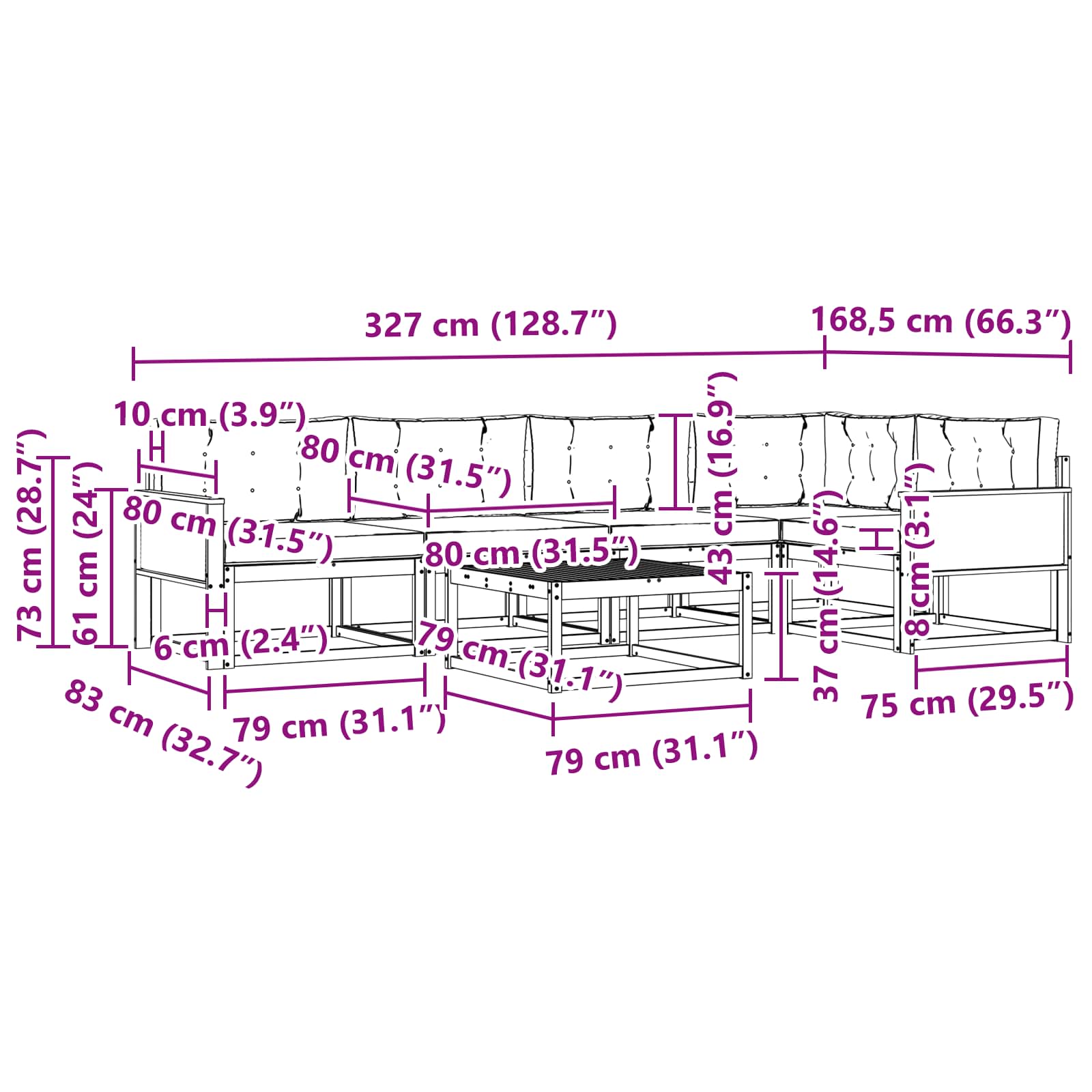 Set vanjskih sofa 6 pcs Prirodna i Svjetlosiva