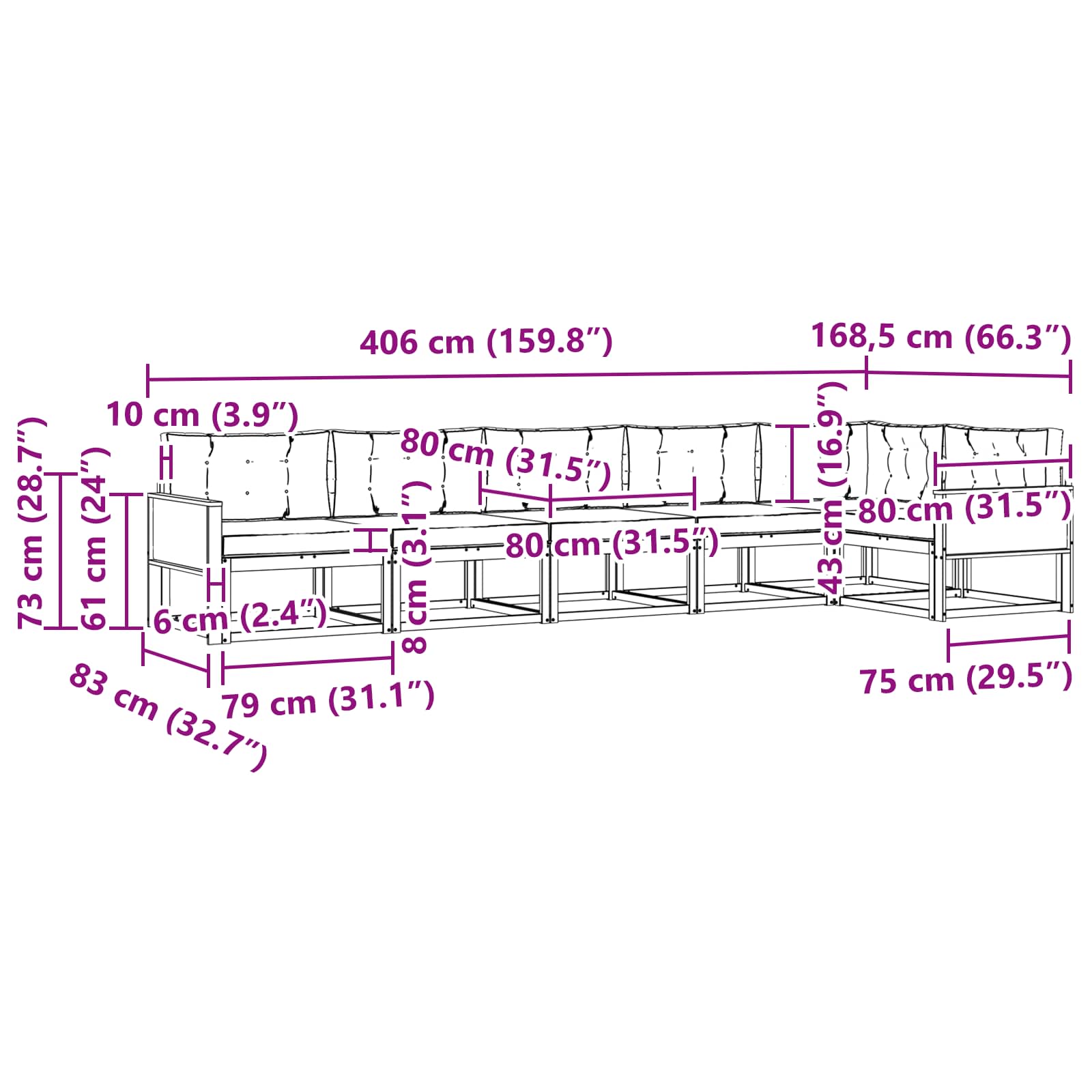 Set vanjskih sofa 6 kom. Prirodna i Svjetlosiva