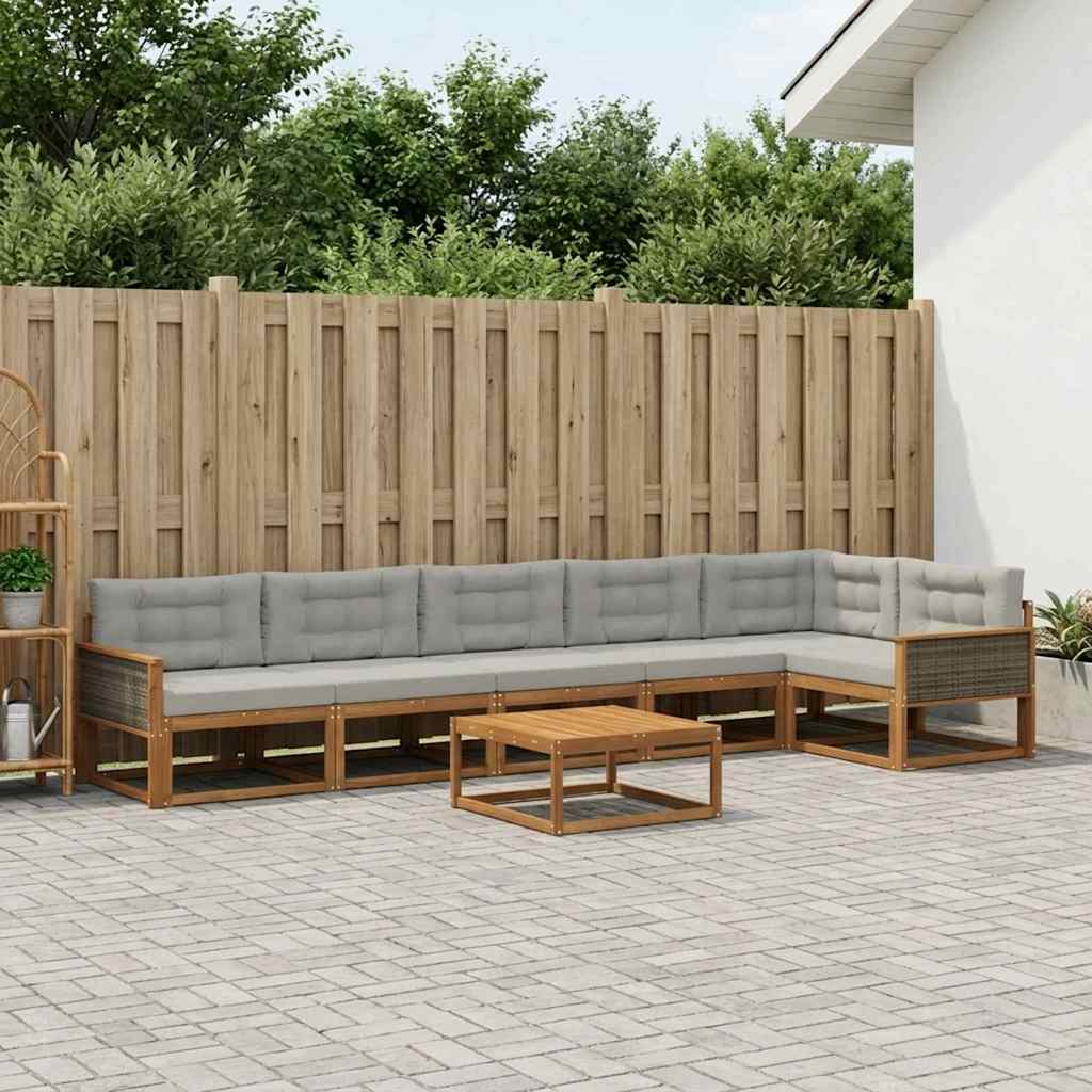 Set vanjskih sofa s jastukom 7 pcs Prirodna i Svjetlosiva