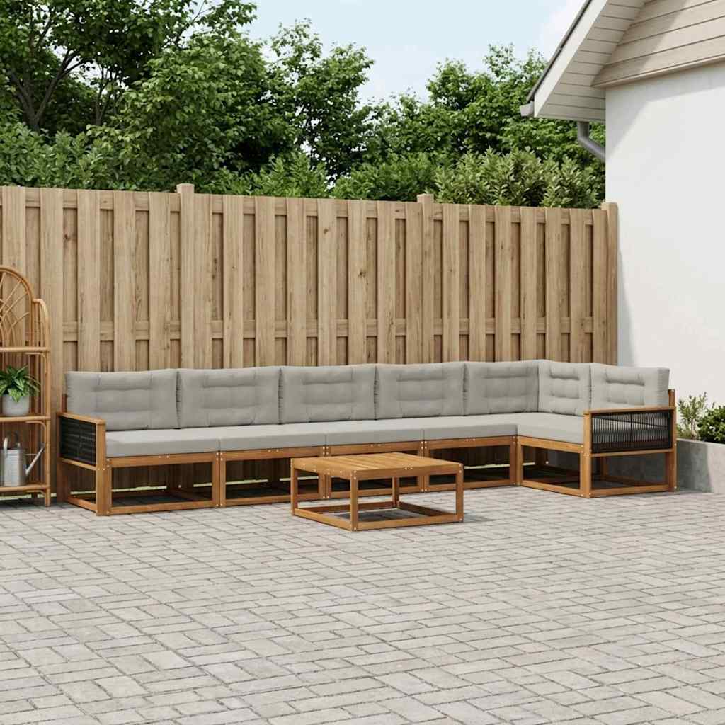 Set vanjskih sofa s jastukom 7 pcs Prirodna i Svjetlosiva