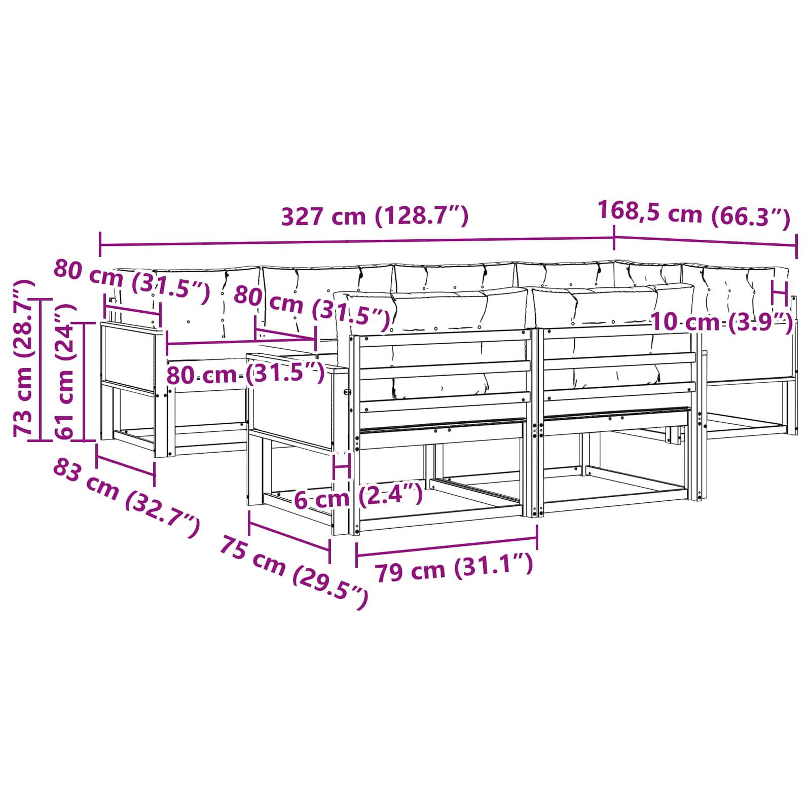Set vanjskih sofa 8 pcs Prirodna i krem