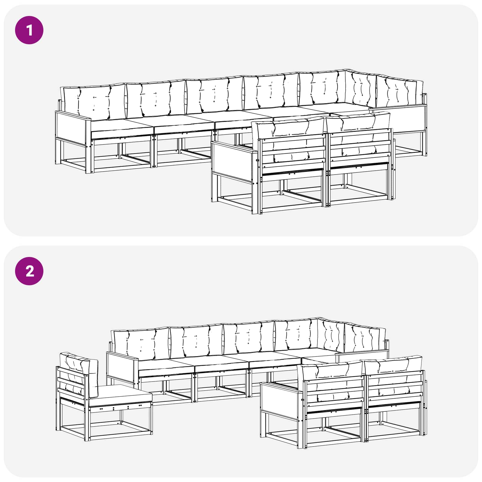 Set vanjskih sofa s jastukom 8 pcs Prirodna i Svjetlosiva