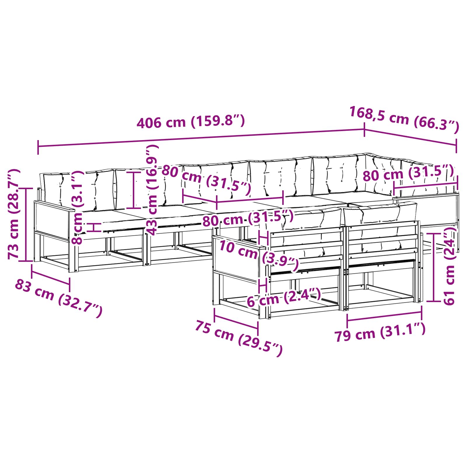 Set vanjskih sofa 8 pcs Prirodna i krem