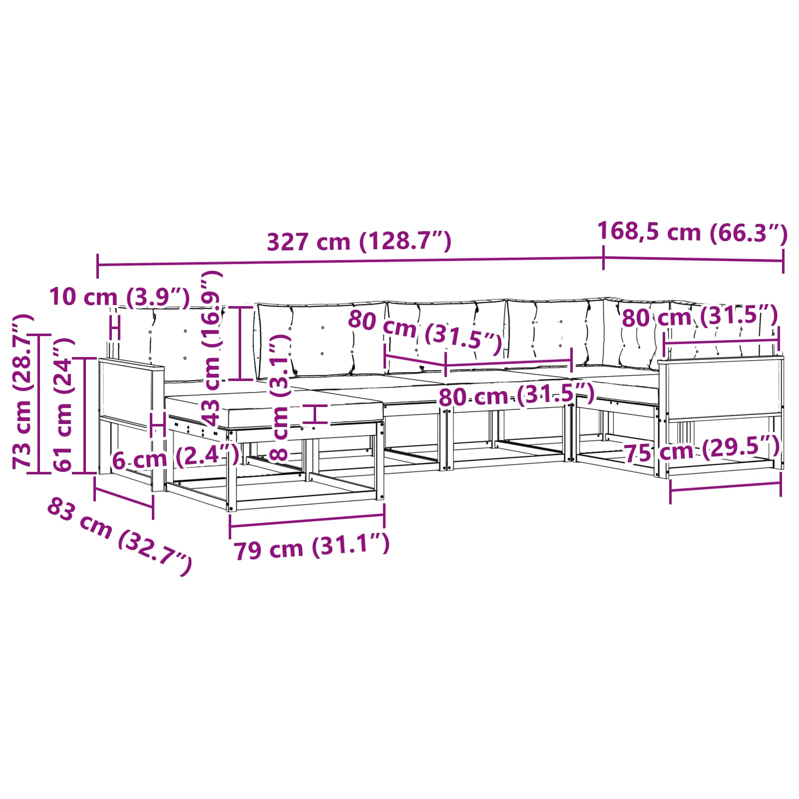 Set vanjskih sofa s jastukom 6 pcs Prirodna i Svjetlosiva