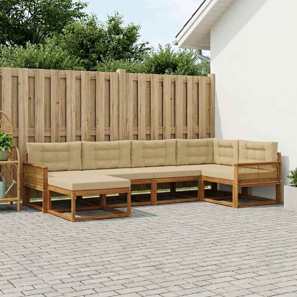 Set vanjskih sofa 6 kom. Prirodna i bež Smeđa 327 x 168,5 x 73 cm