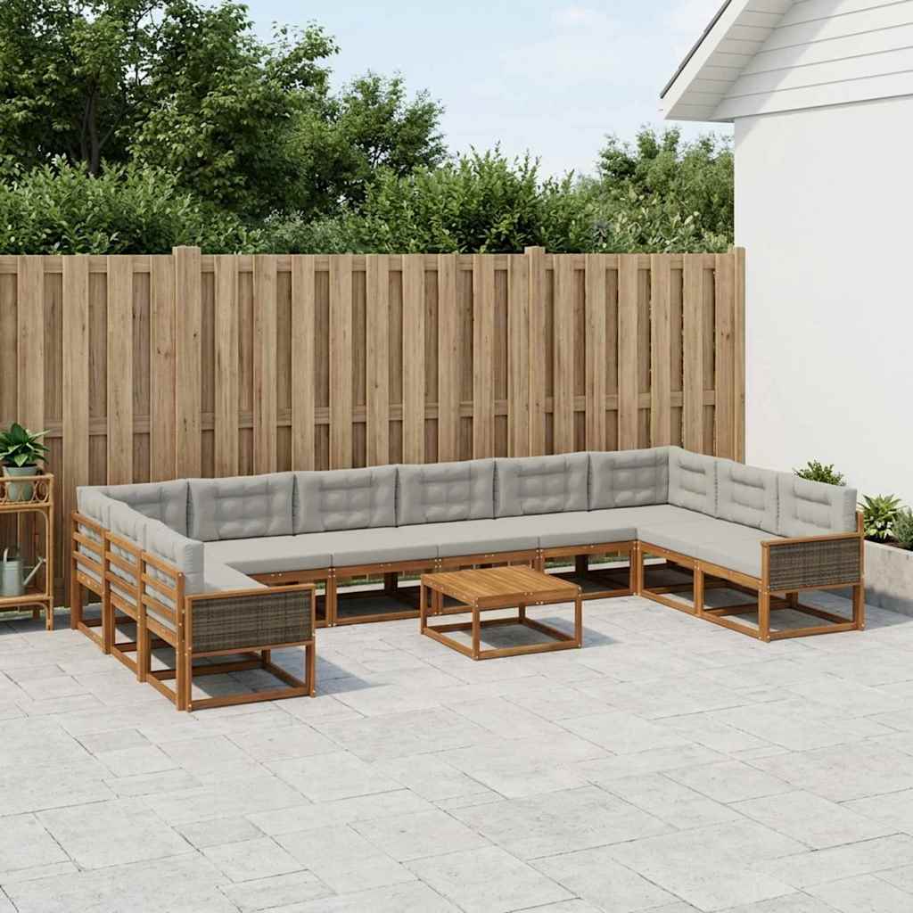 Set vanjskih sofa s jastukom 11 pcs Prirodna i svjetlosiva