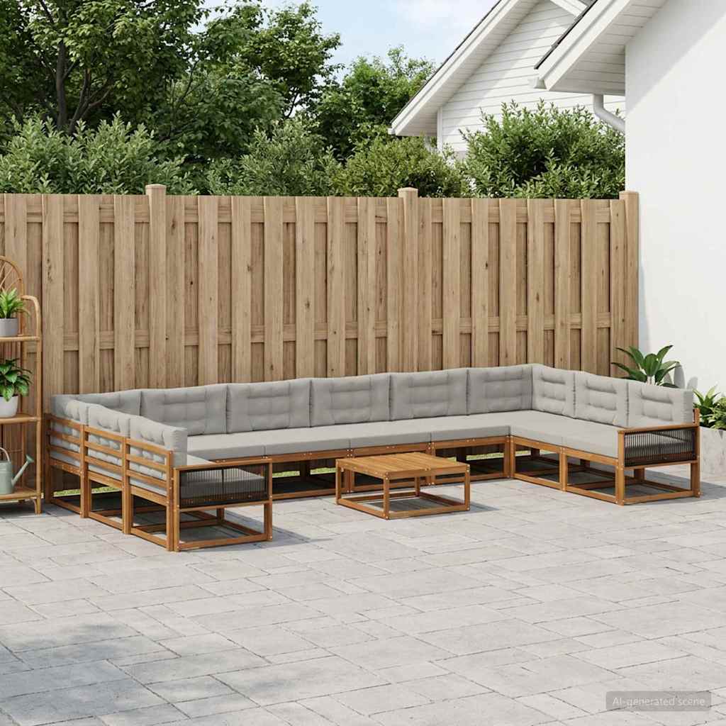 Set vanjskih sofa s jastukom 11 pcs Prirodna i svjetlosiva