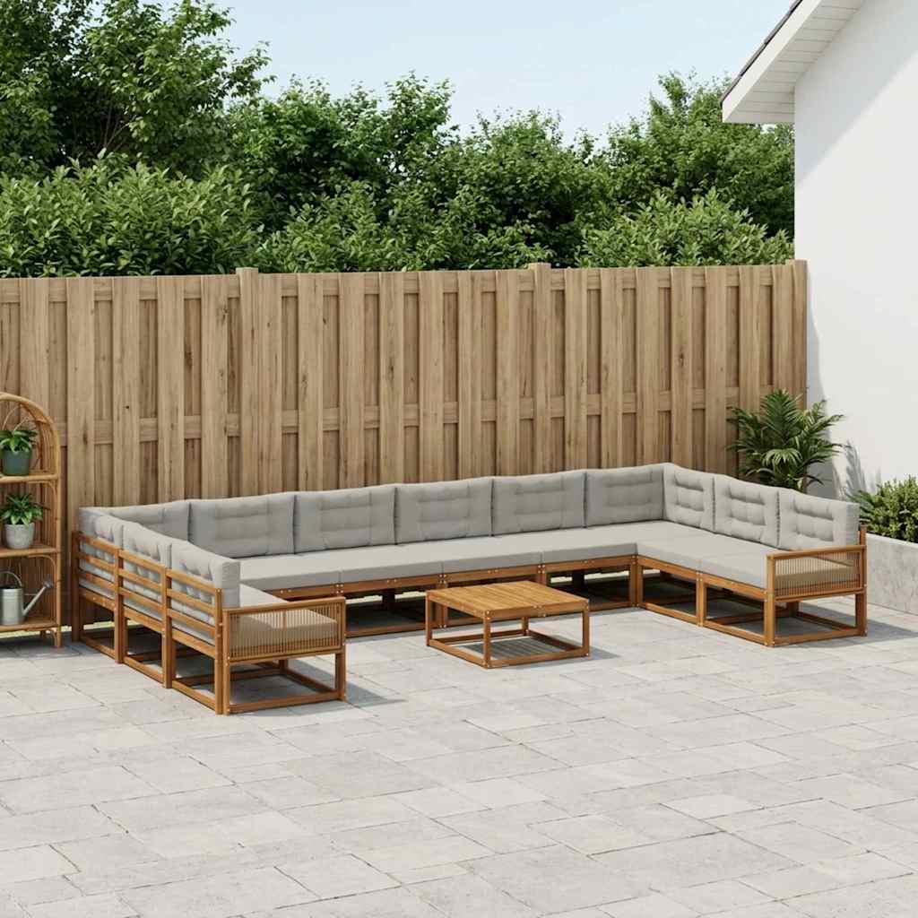 Set vanjskih sofa s jastukom 11 pcs Prirodna i svjetlosiva
