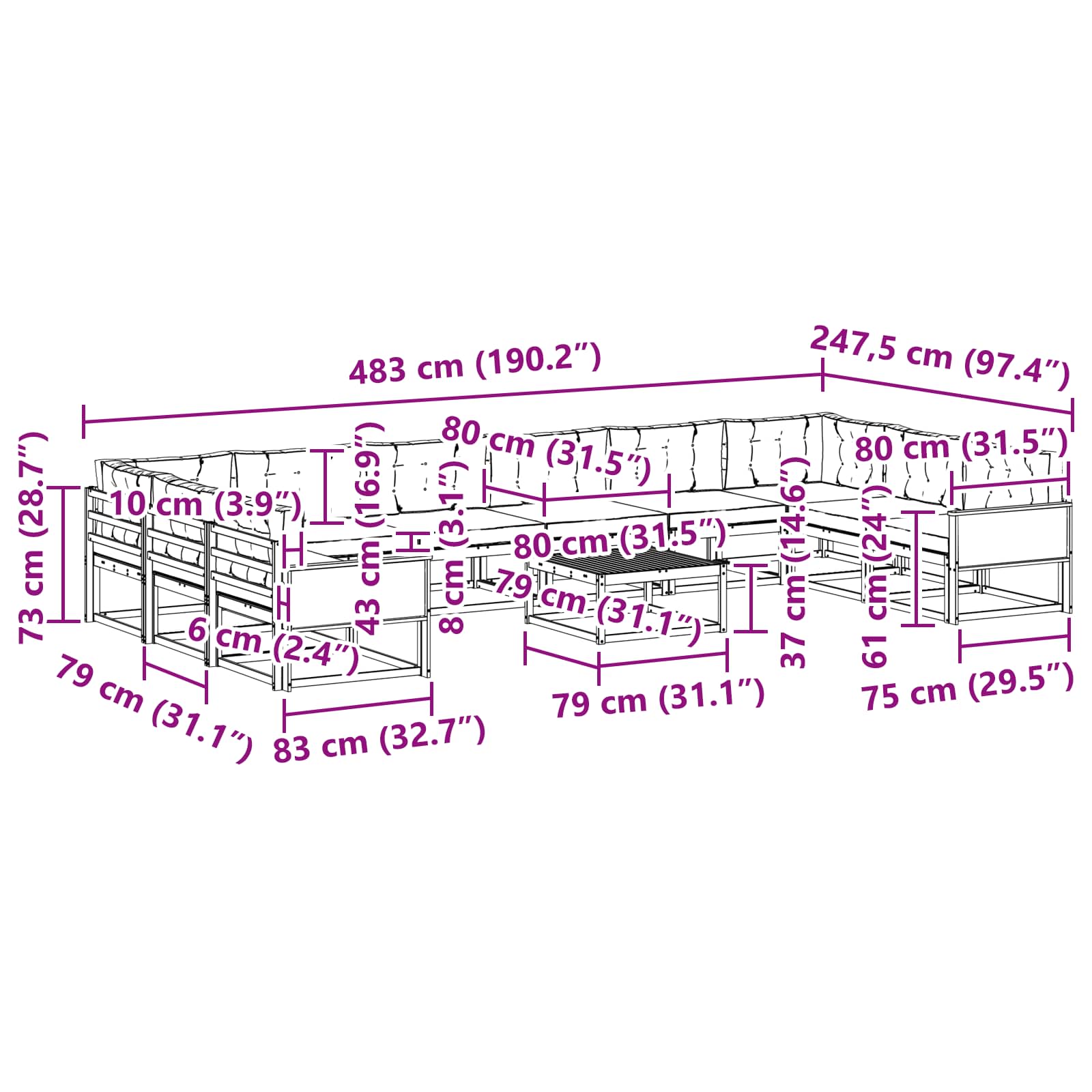 Set vanjskih sofa s jastukom 11 pcs Prirodna i antracit