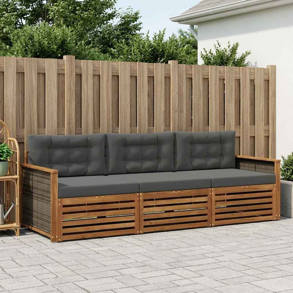 Set vanjskih sofa s jastukom 3 pcs Prirodna i antracit