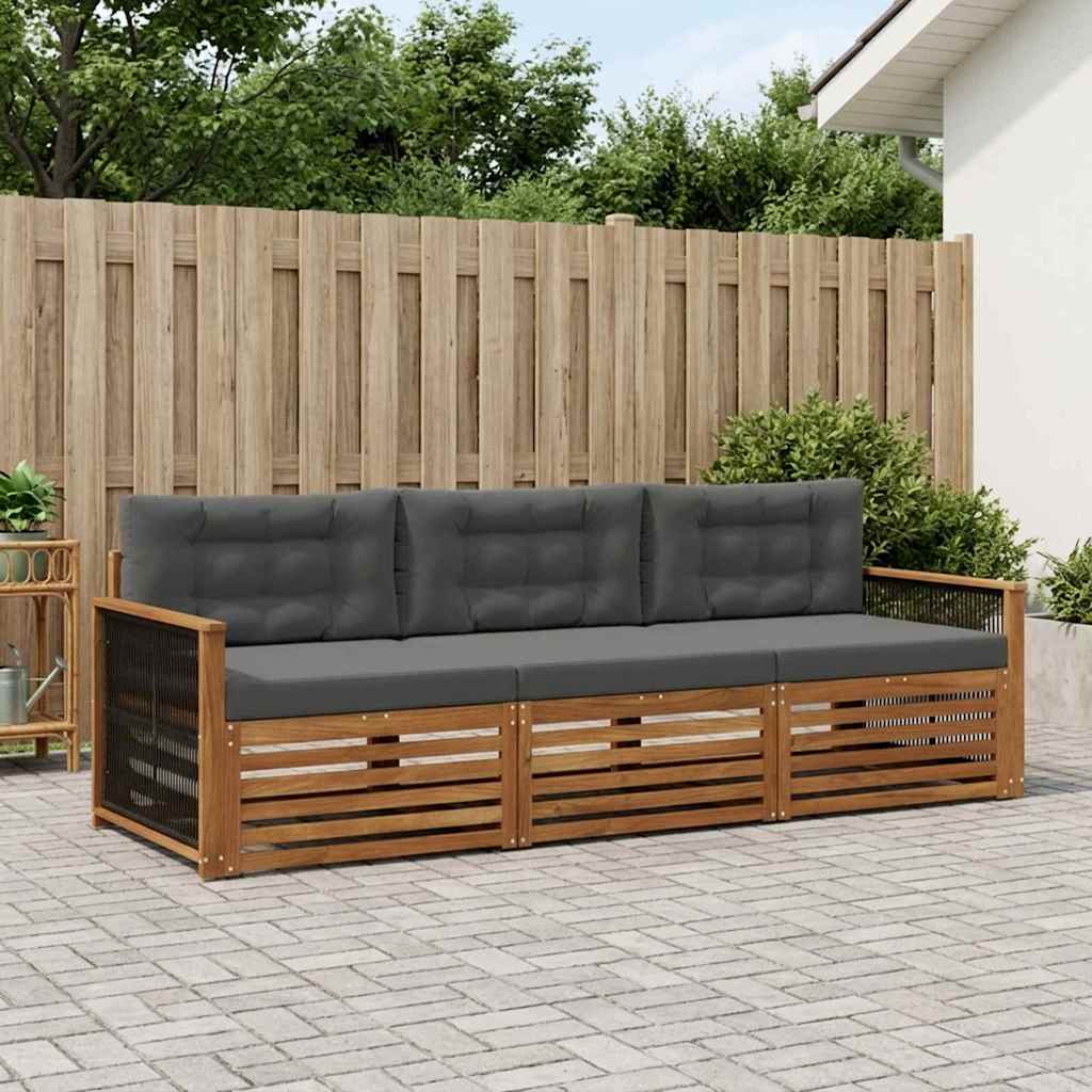 Set vanjskih sofa s jastukom 3 pcs Prirodna i antracit