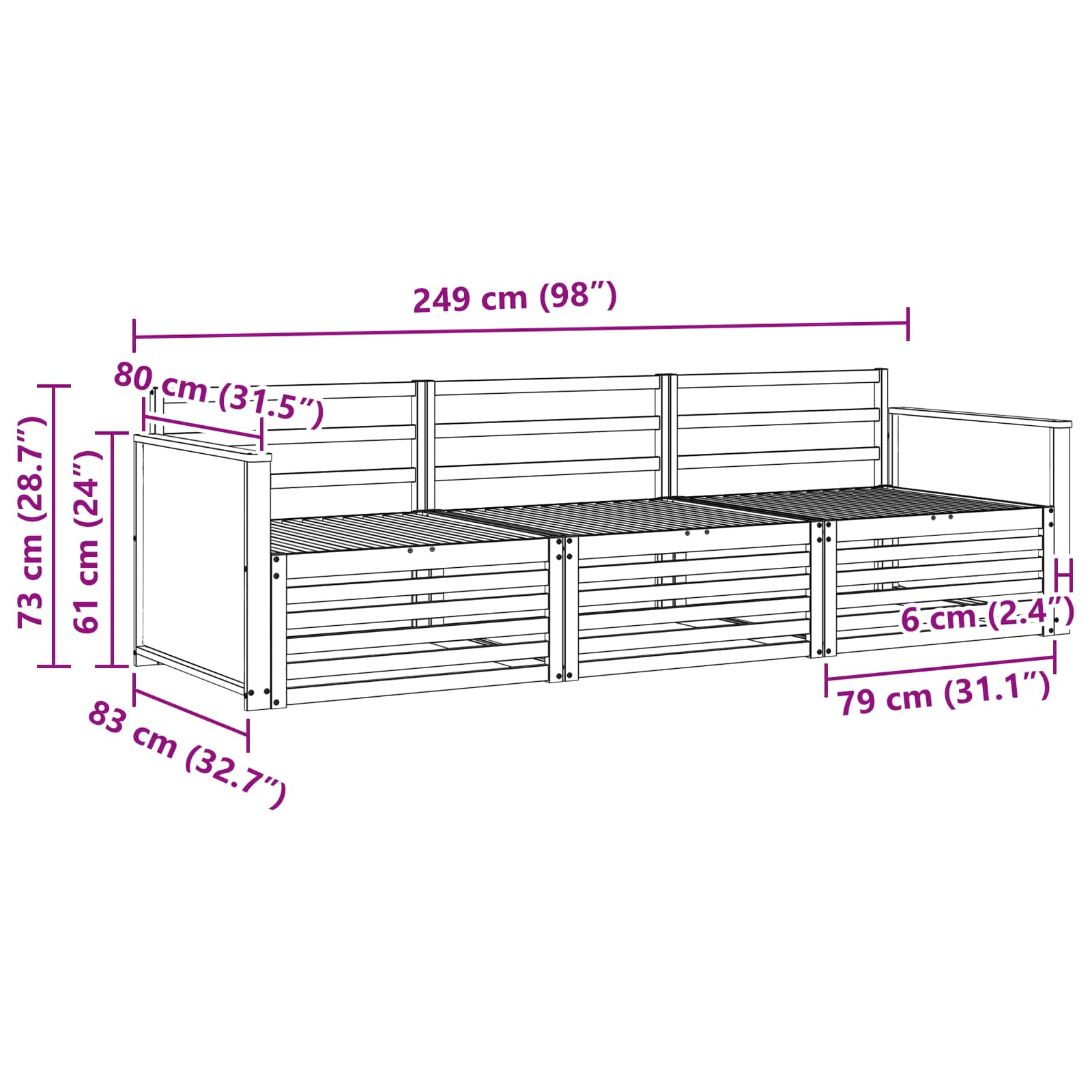 Set vanjskih sofa 3 pcs Prirodna Čvrsto drvo akacije