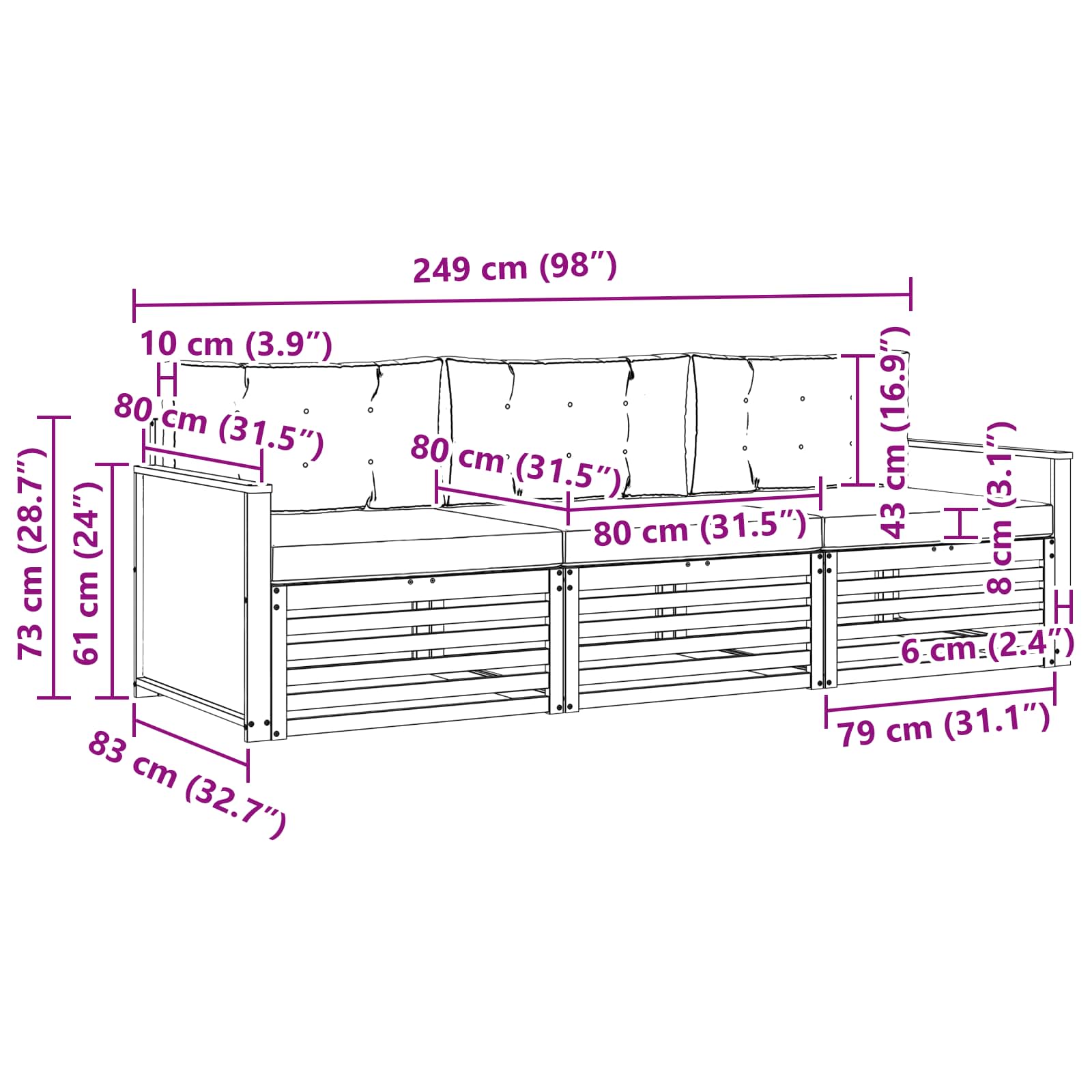 Set vanjskih sofa 3 kom. Prirodna i bež
