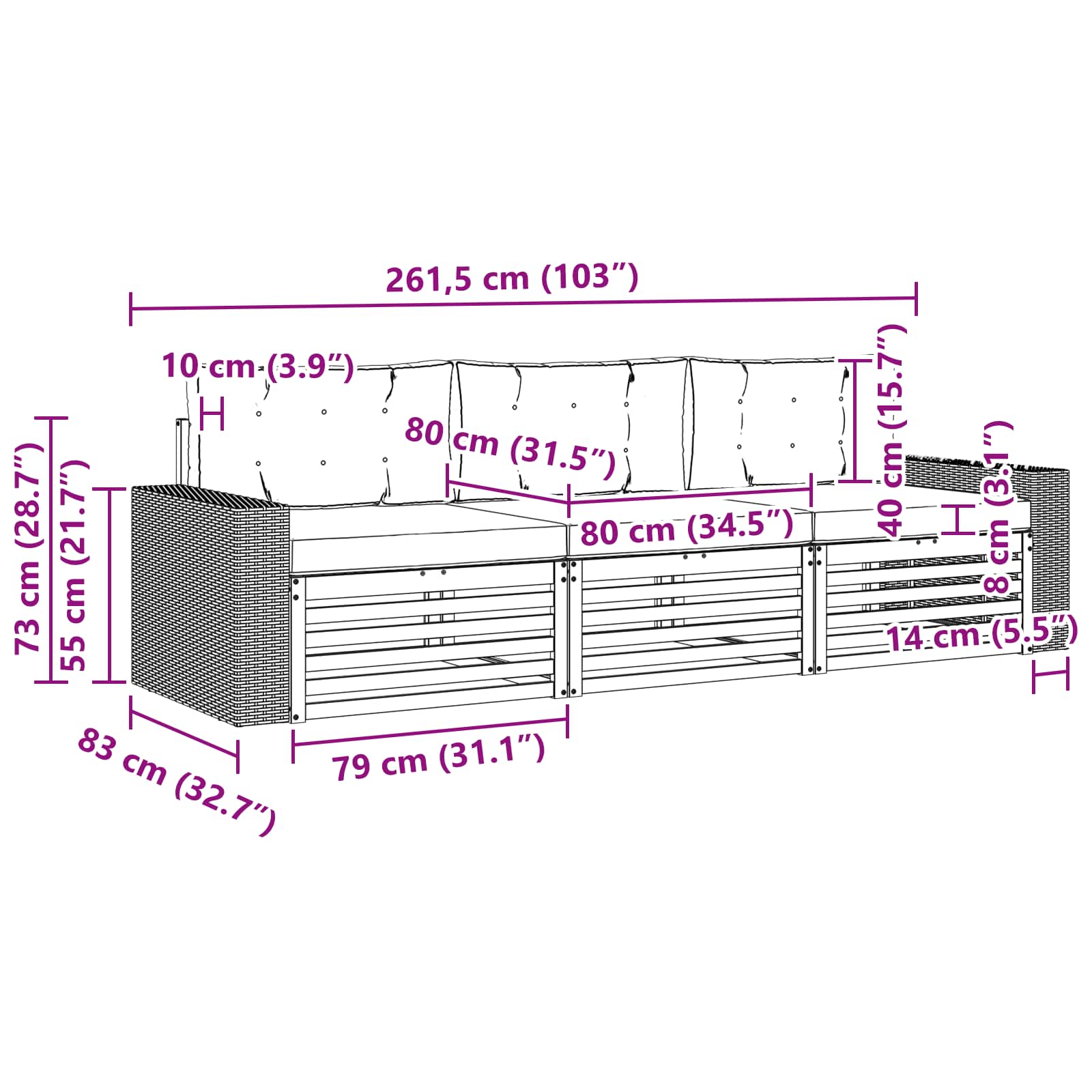 Set vanjskih sofa s jastukom 3 pcs Prirodna i bež Poliester