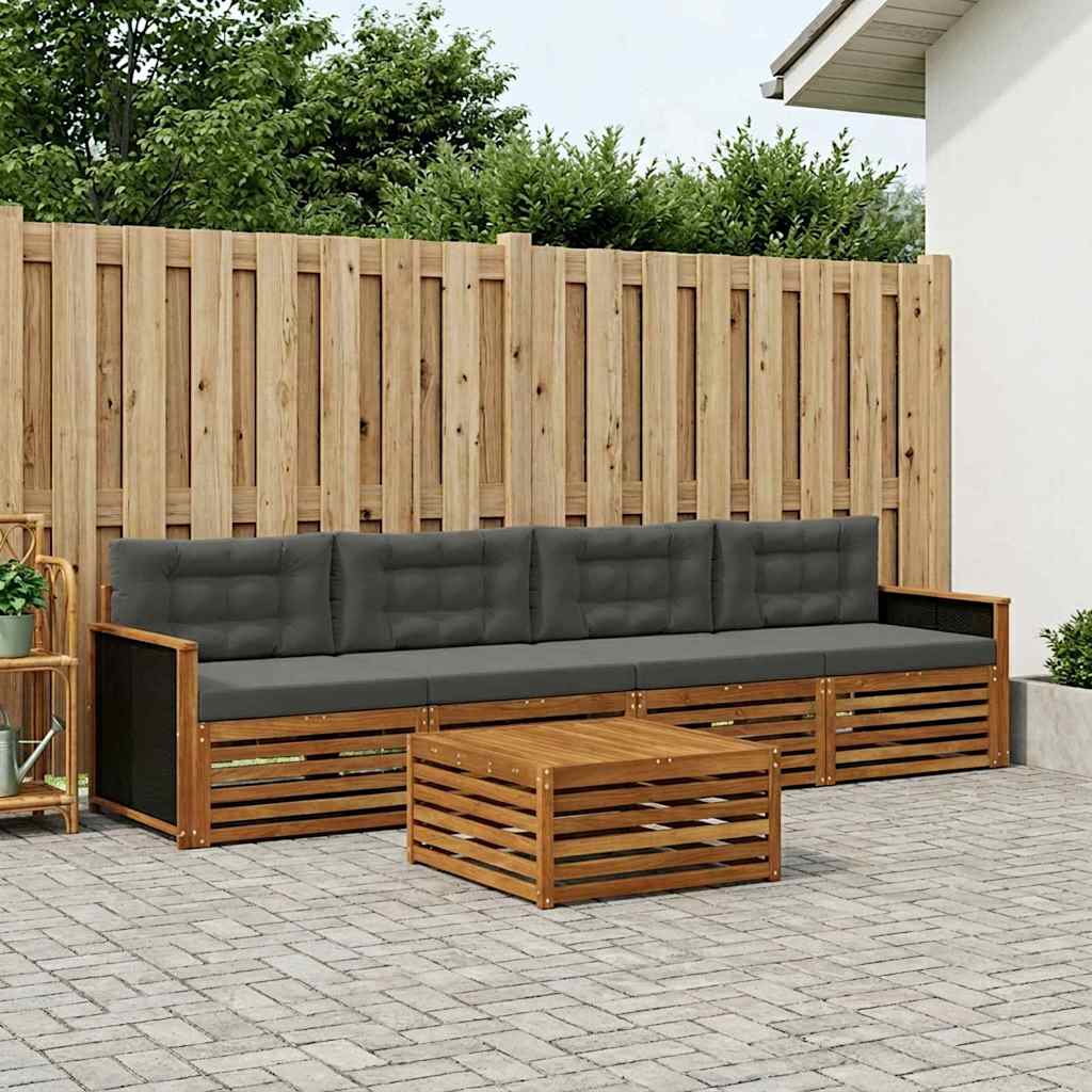 Set vanjskih sofa 5 pcs Prirodna i antracit Čvrsto drvo akacije