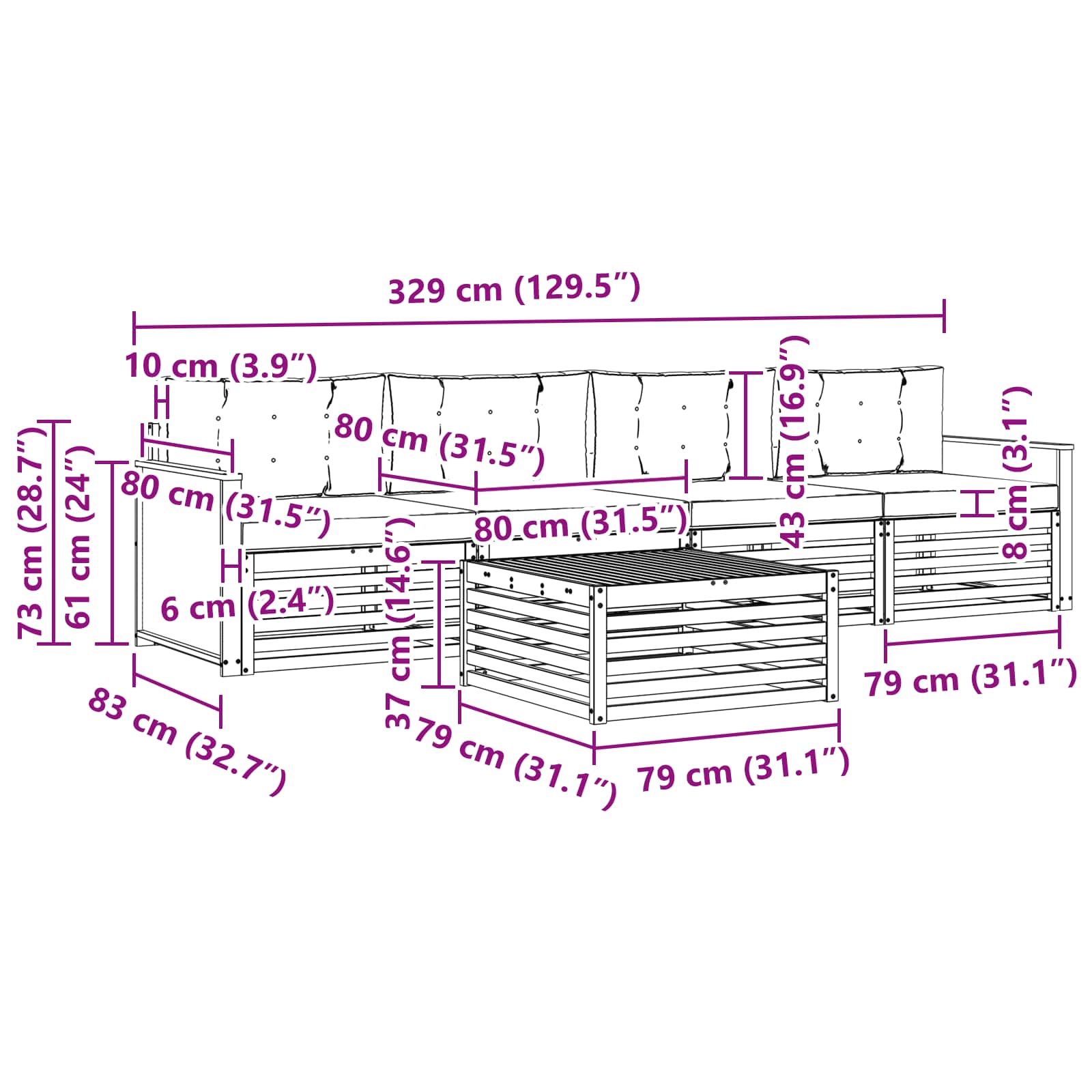 Set vanjskih sofa 5 pcs Prirodna i antracit Čvrsto drvo akacije