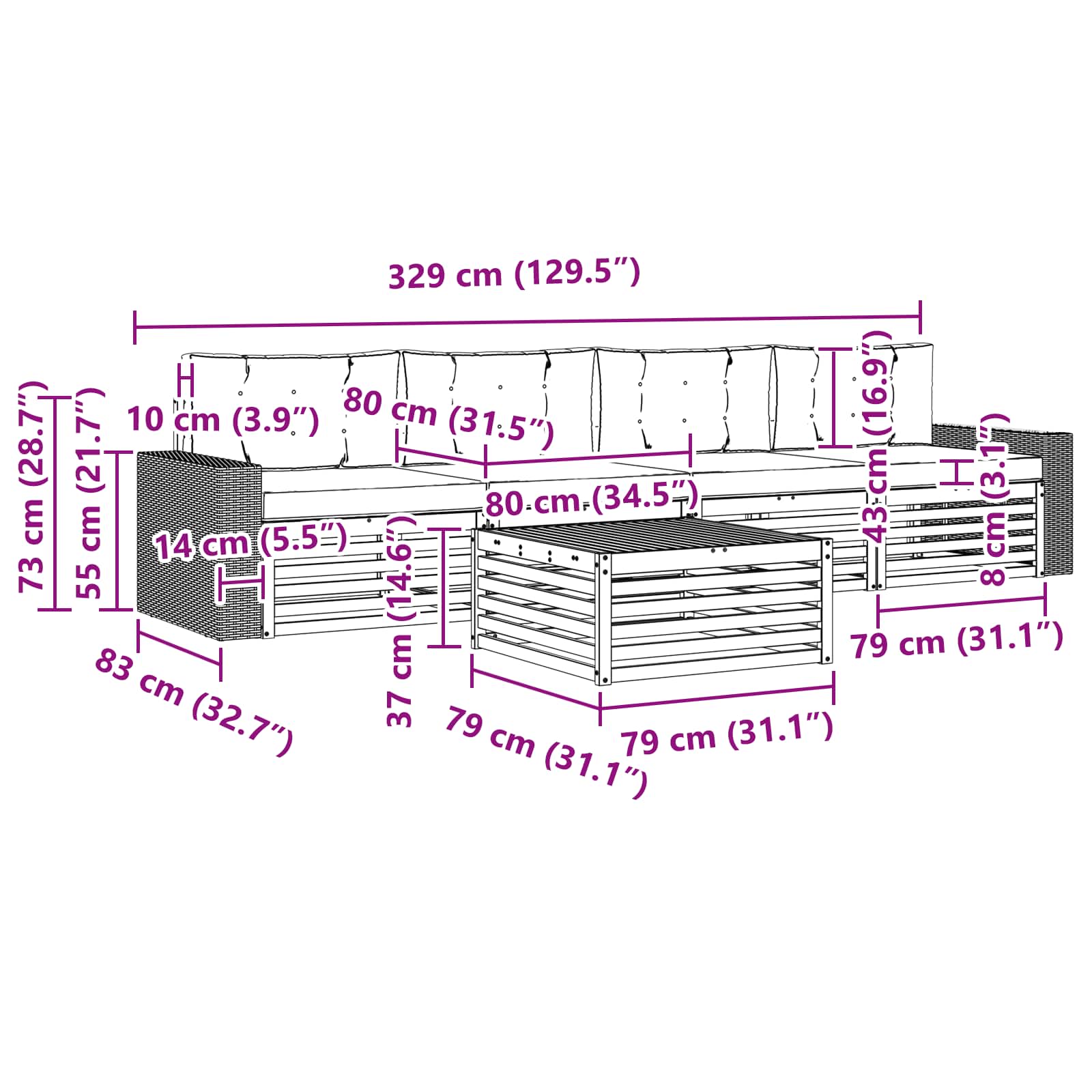 Set vanjskih sofa 5 pcs Prirodna i bež Čvrsto drvo akacije