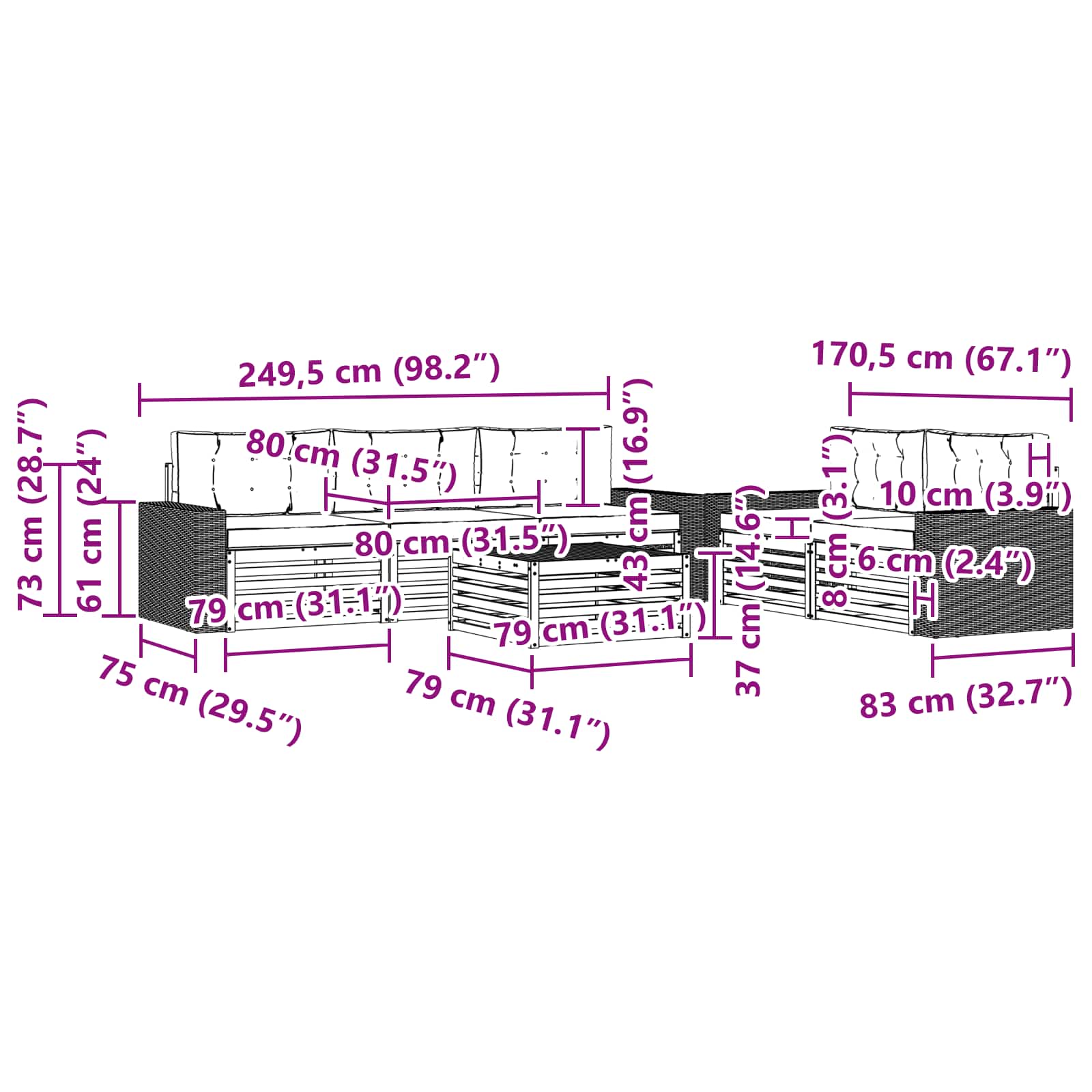 Set vanjskih sofa 6 pcs Prirodna i krem