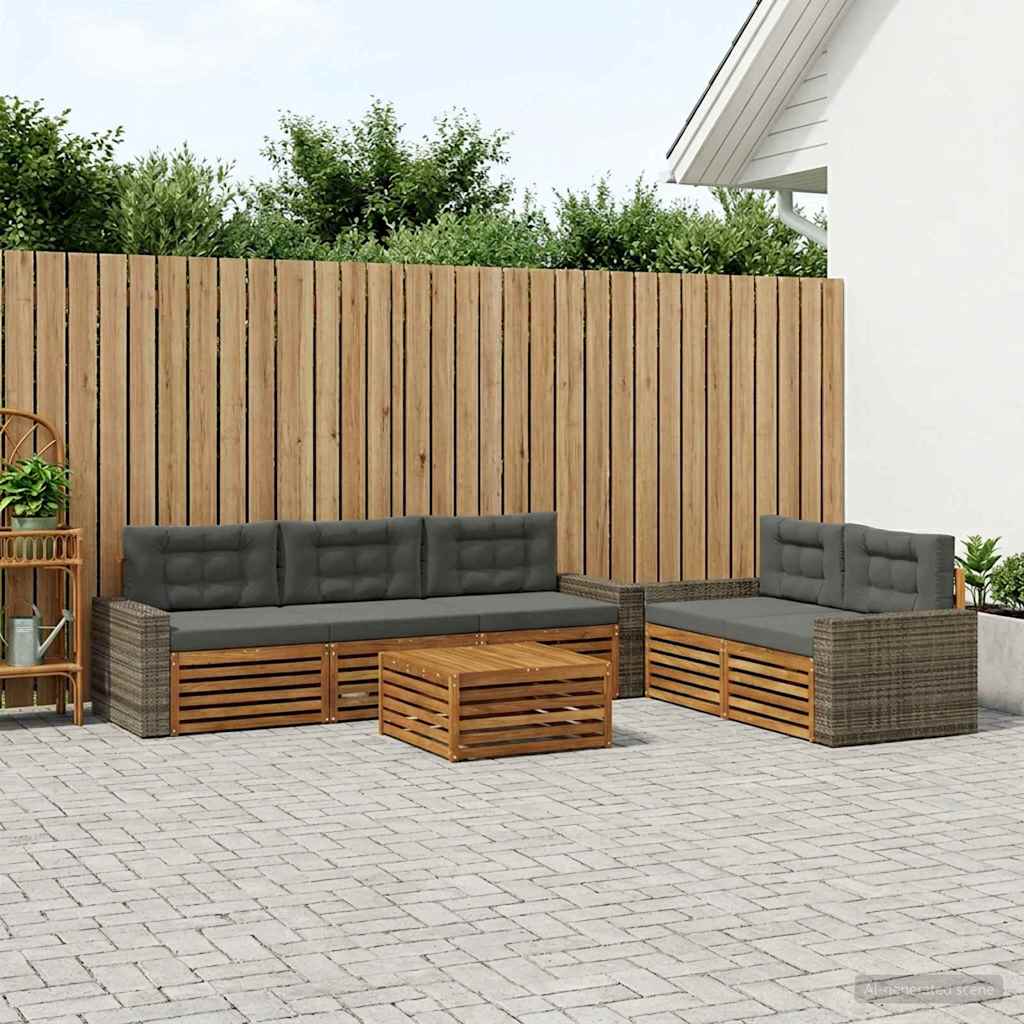 Set vanjskih sofa 6 kom. Prirodna i antracit