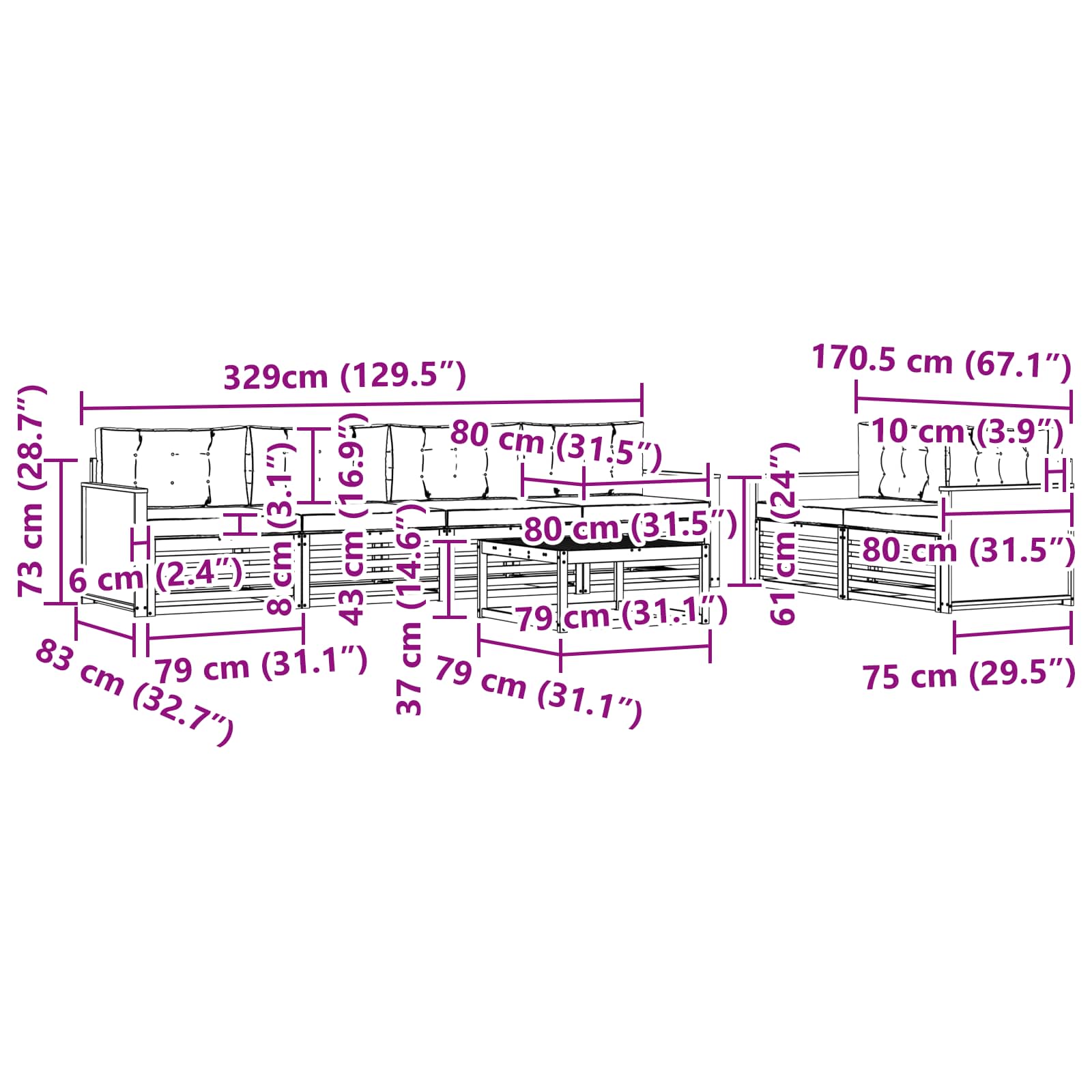 Set vanjskih sofa 7 pcs Prirodna i svjetlosiva Poliester