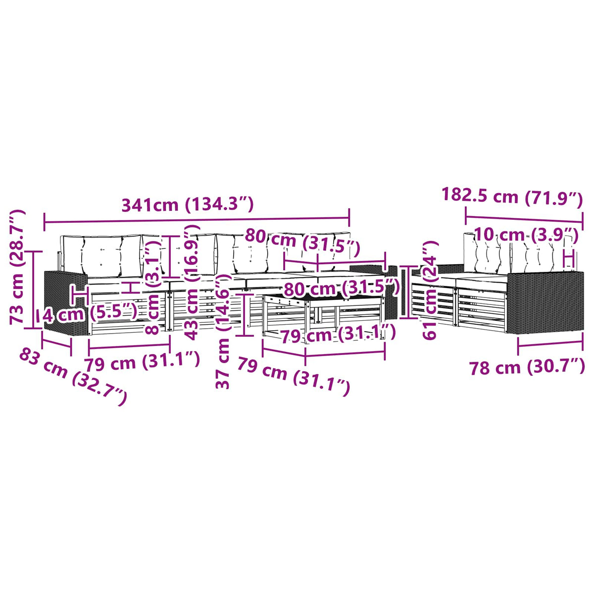 Set vanjskih sofa 7 kom. Prirodna i svjetlosiva Poliester