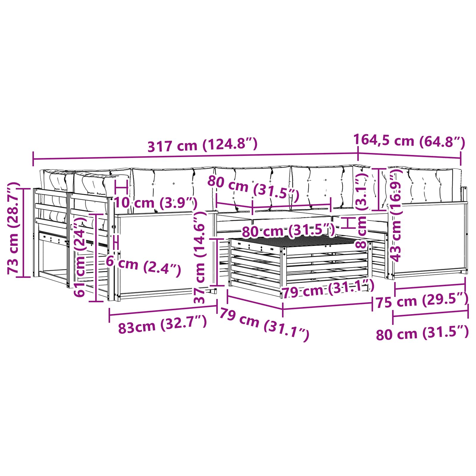 Set vanjskih sofa 7 pcs Prirodna i antracit Poliester