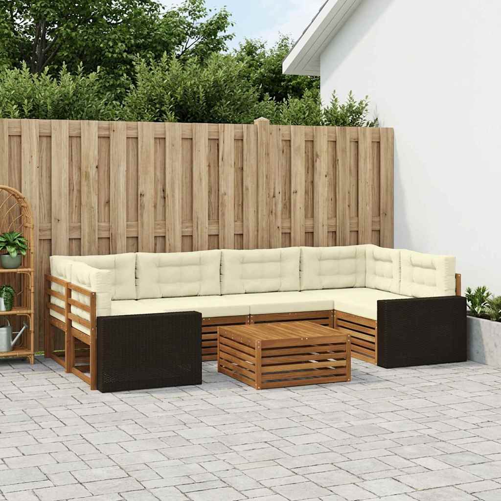Set vanjskih sofa s jastukom 7 pcs Prirodna i krem Poliester