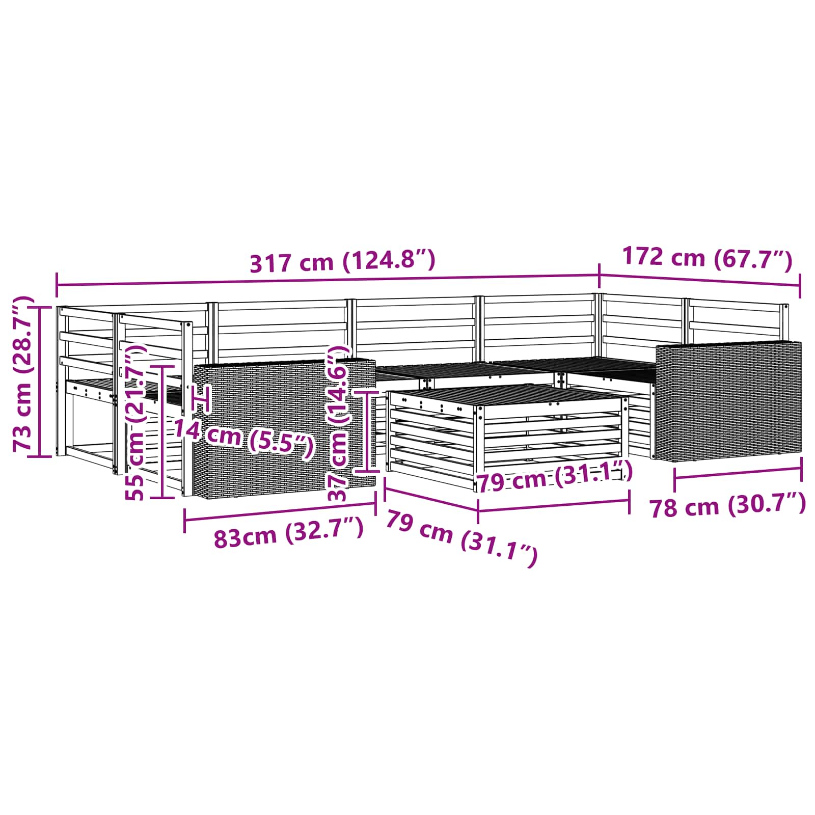 Set vanjskih sofa 7 kom. Prirodna Čvrsto drvo akacije