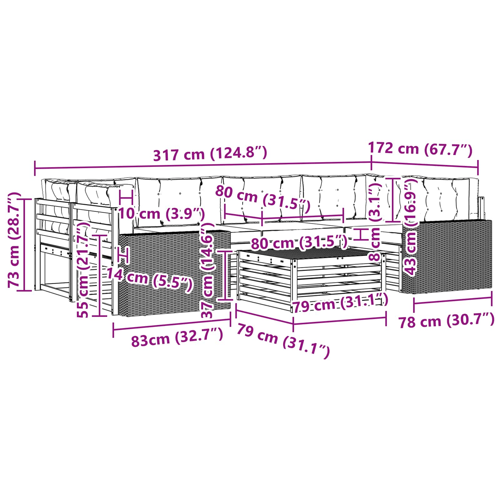 Set vanjskih sofa 7 kom. Prirodna i krem Poliester