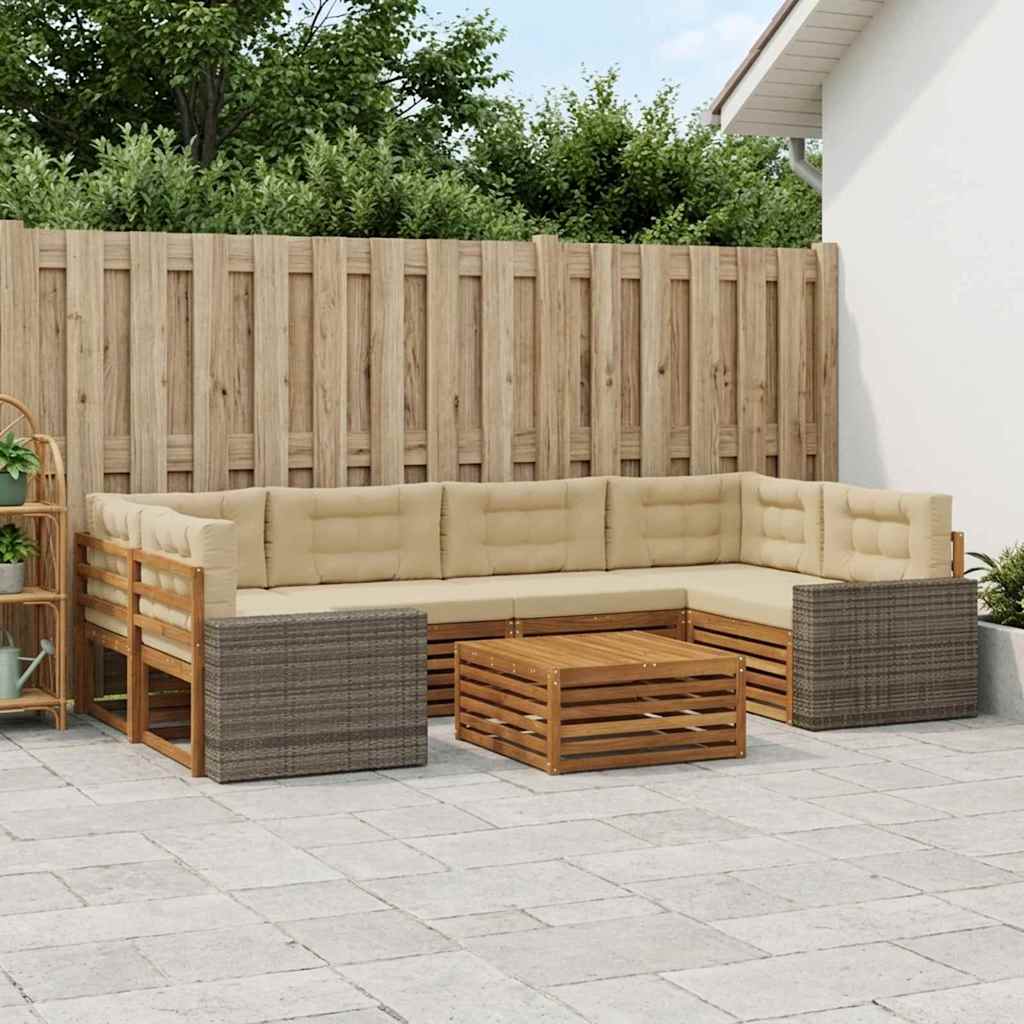 Set vanjskih sofa s jastukom 7 pcs Prirodna i bež Poliester
