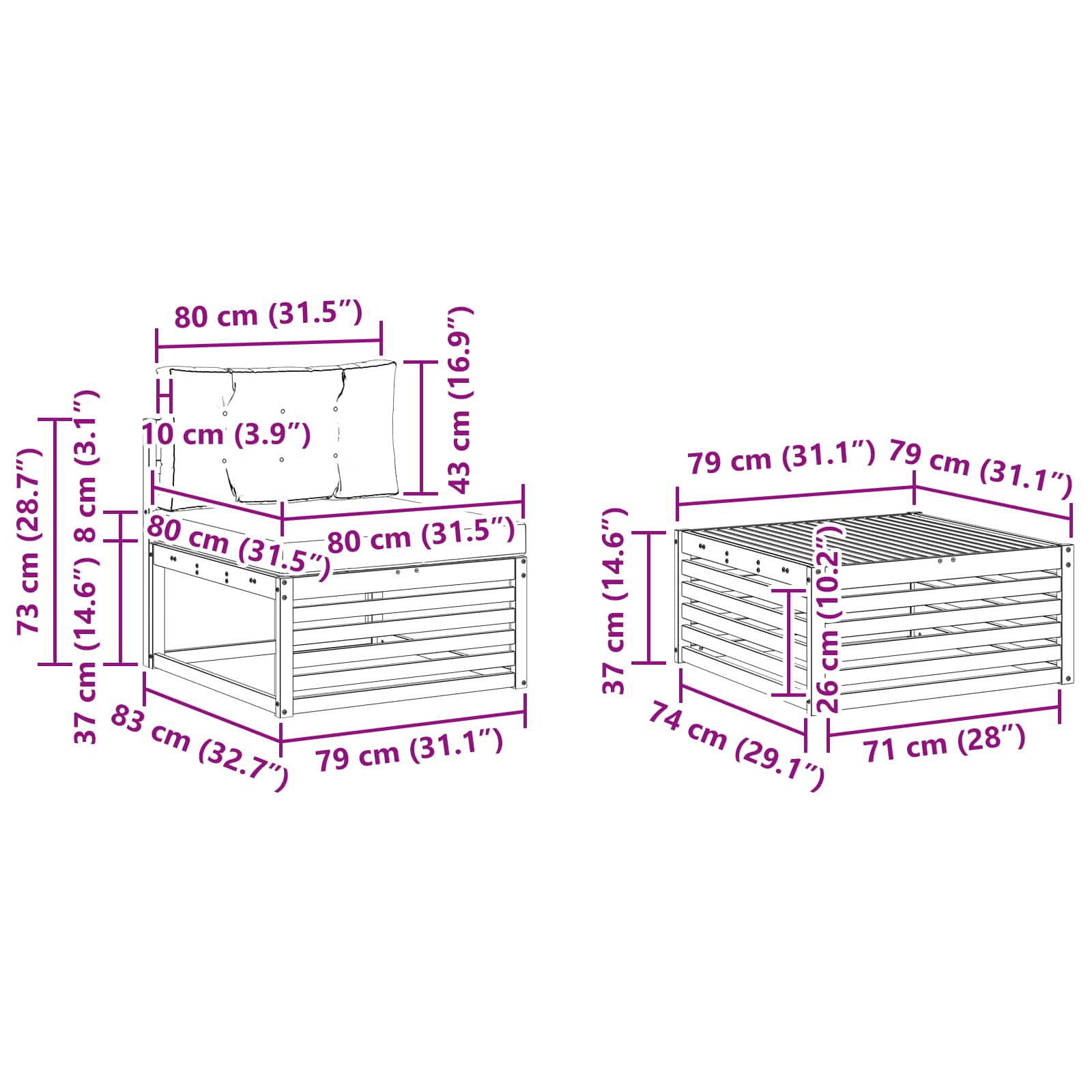 Set vanjskih sofa 8 pcs Prirodna i antracit 79 x 79 x 37 cm