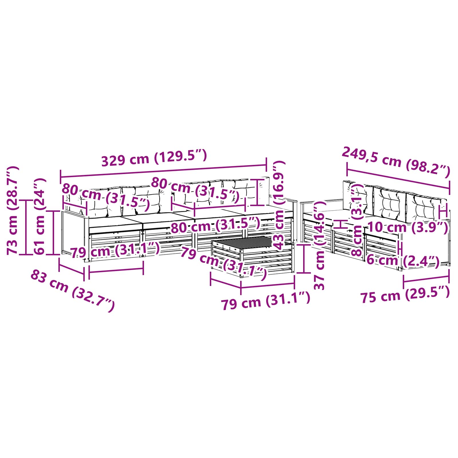 Set vanjskih sofa 8 pcs Prirodna i bež 79 x 79 x 37 cm