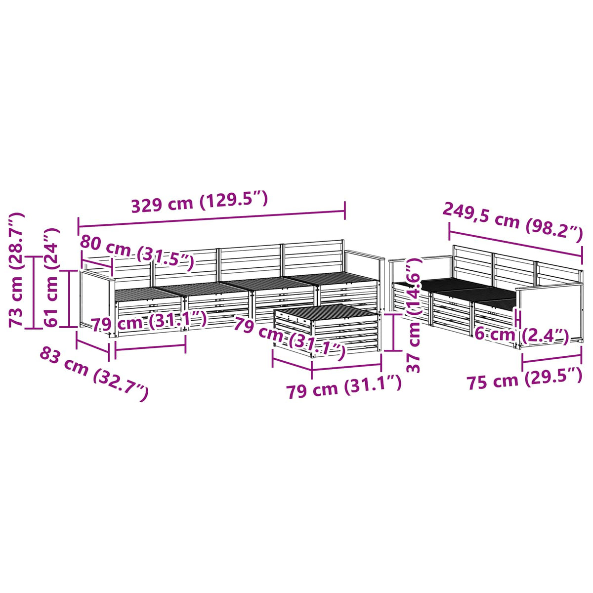 Set vanjskih sofa 8 kom. Prirodna Čvrsto drvo akacije