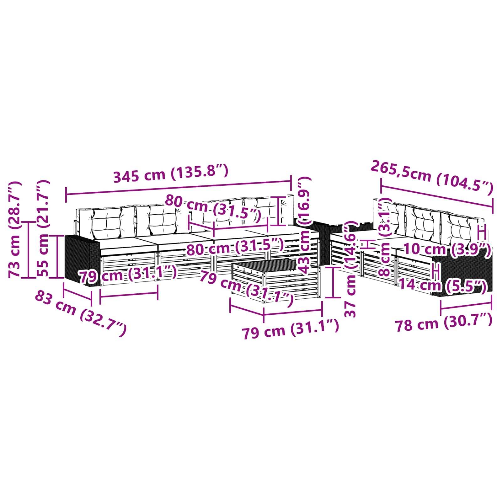 Set vanjskih sofa 8 pcs Prirodna i antracit 79 x 79 x 37 cm