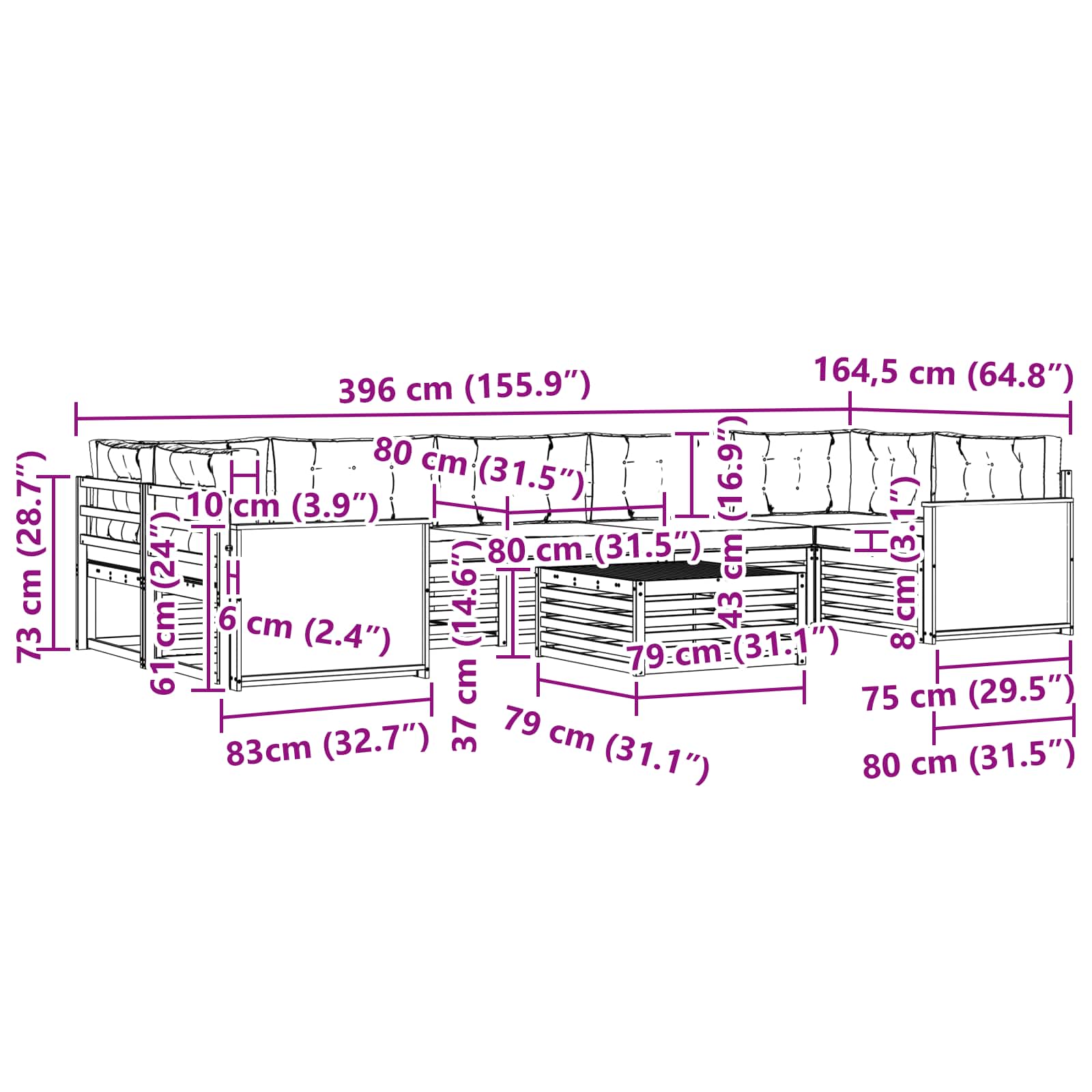 Set vanjskih sofa 8 pcs Prirodna i antracit