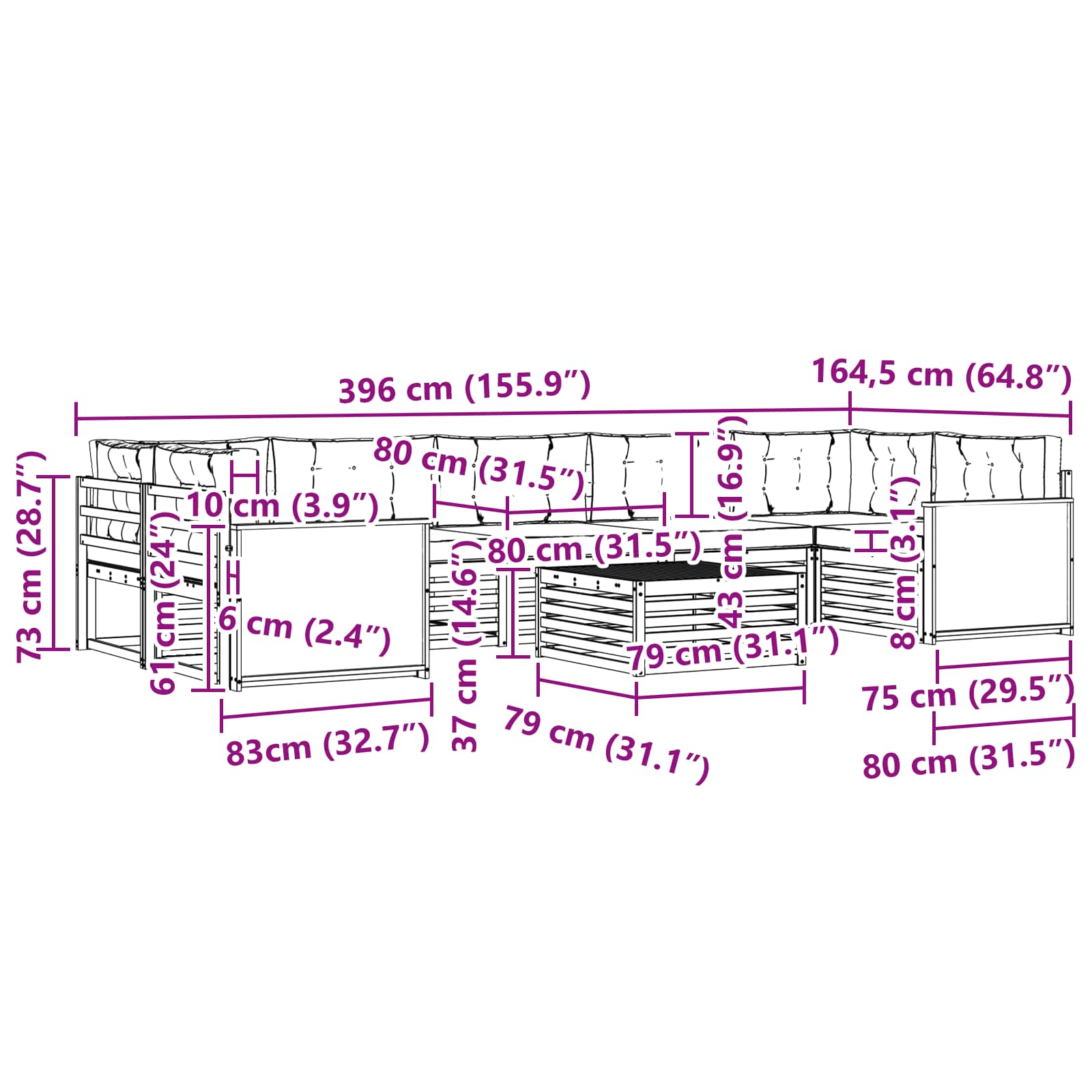 Set vanjskih sofa 8 kom. Prirodna i bež