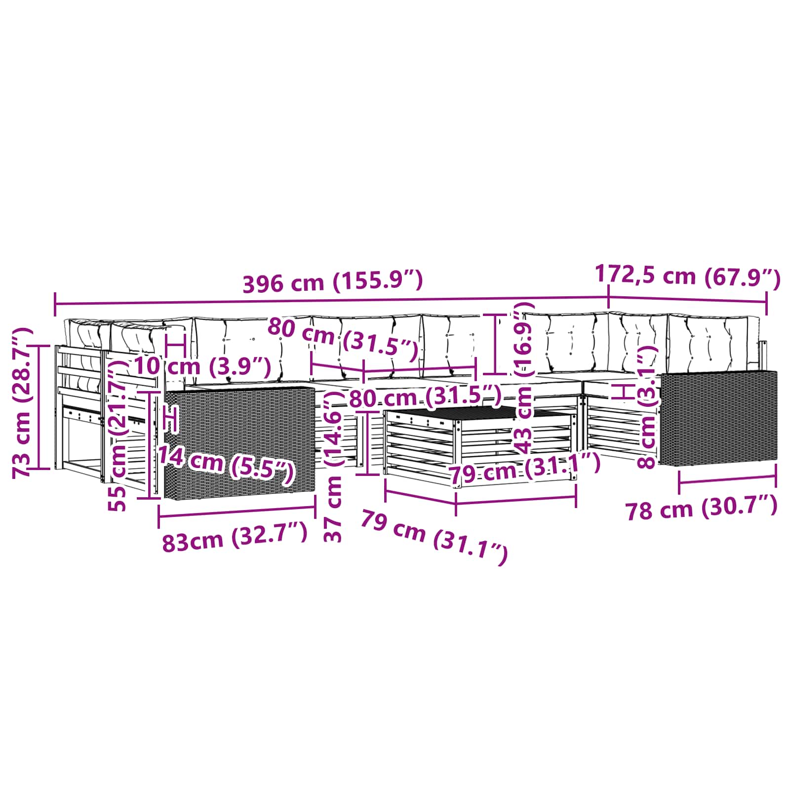 Set vanjskih sofa 8 kom. Prirodna i bež