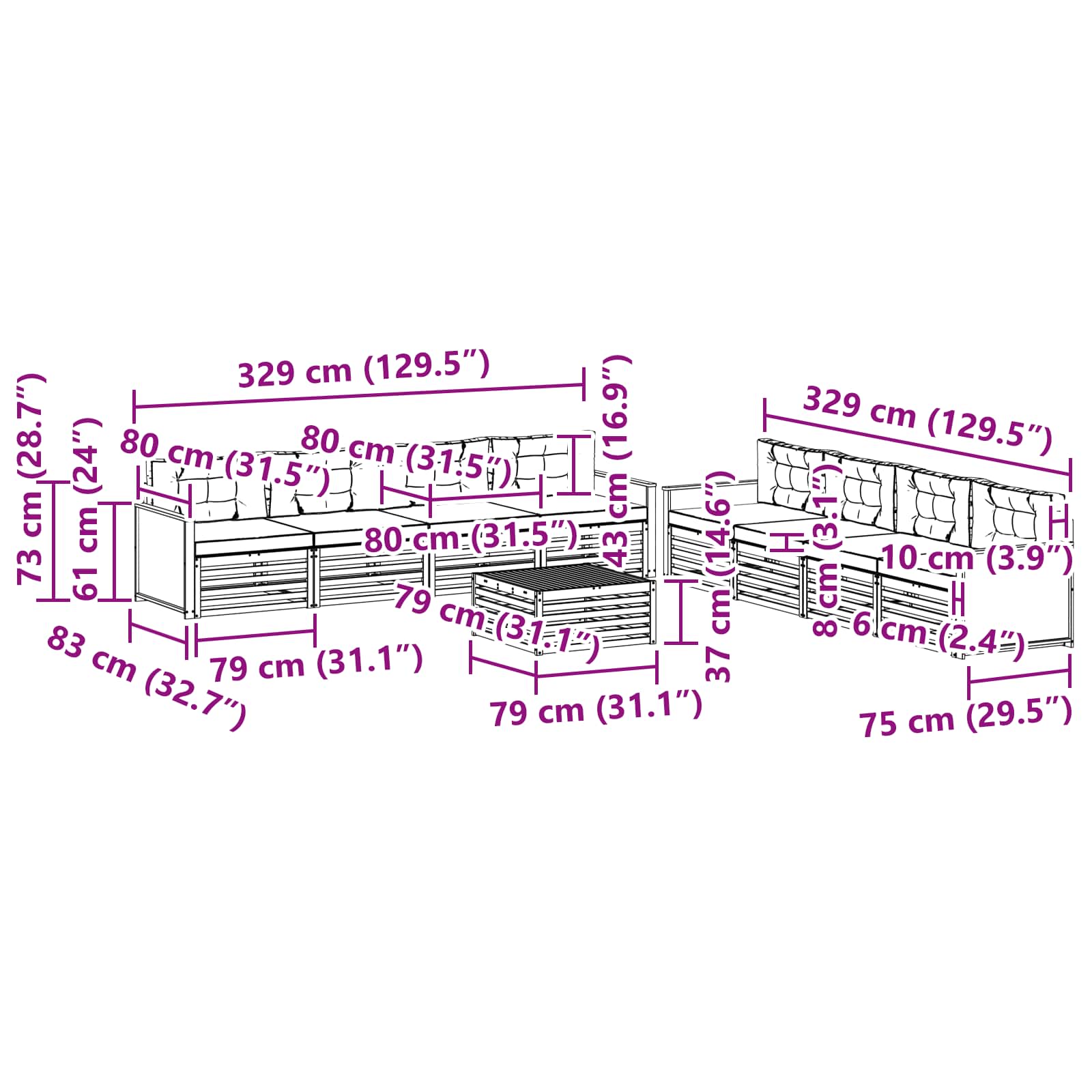 Set vanjskih sofa 9 pcs Prirodna i svjetlosiva Poliester
