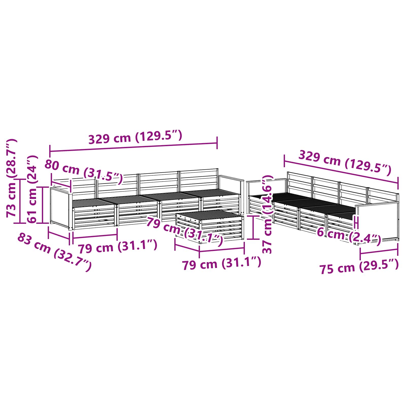Set vanjskih sofa 9 kom. Prirodna Čvrsto drvo akacije
