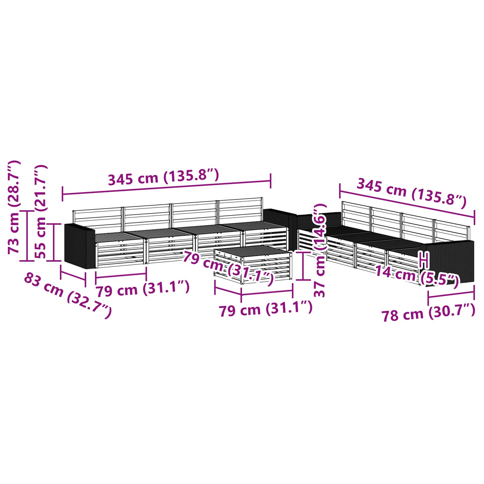 Set vanjskih sofa 9 kom. Prirodna Čvrsto drvo akacije
