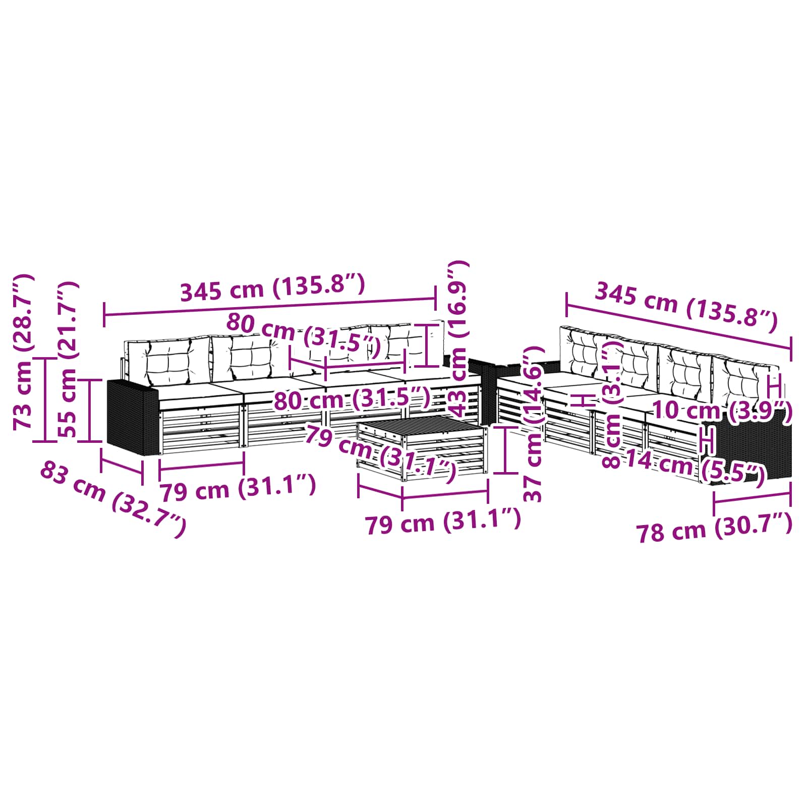 Set vanjskih sofa 9 pcs Prirodna i antracit Poliester